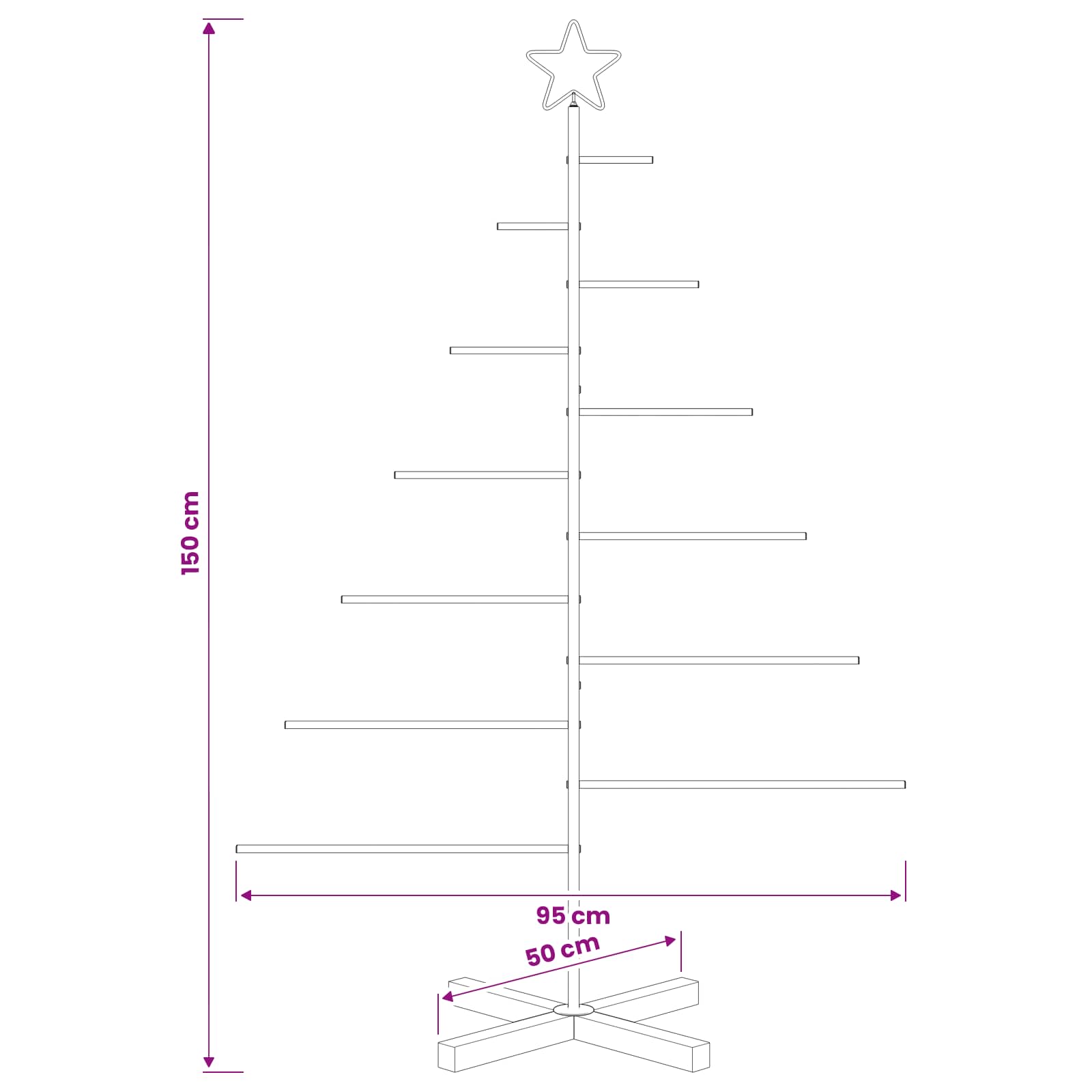 Albero di Natale in metallo con supporto KUOPIO 150 cm Acciaio