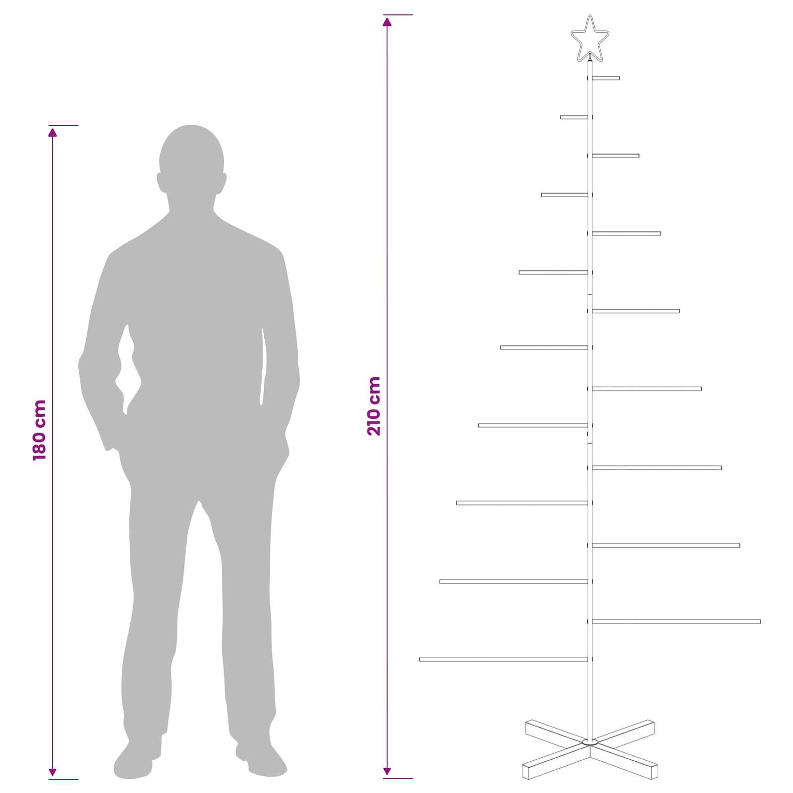 Albero di Natale in metallo con supporto KUOPIO 210 cm Acciaio