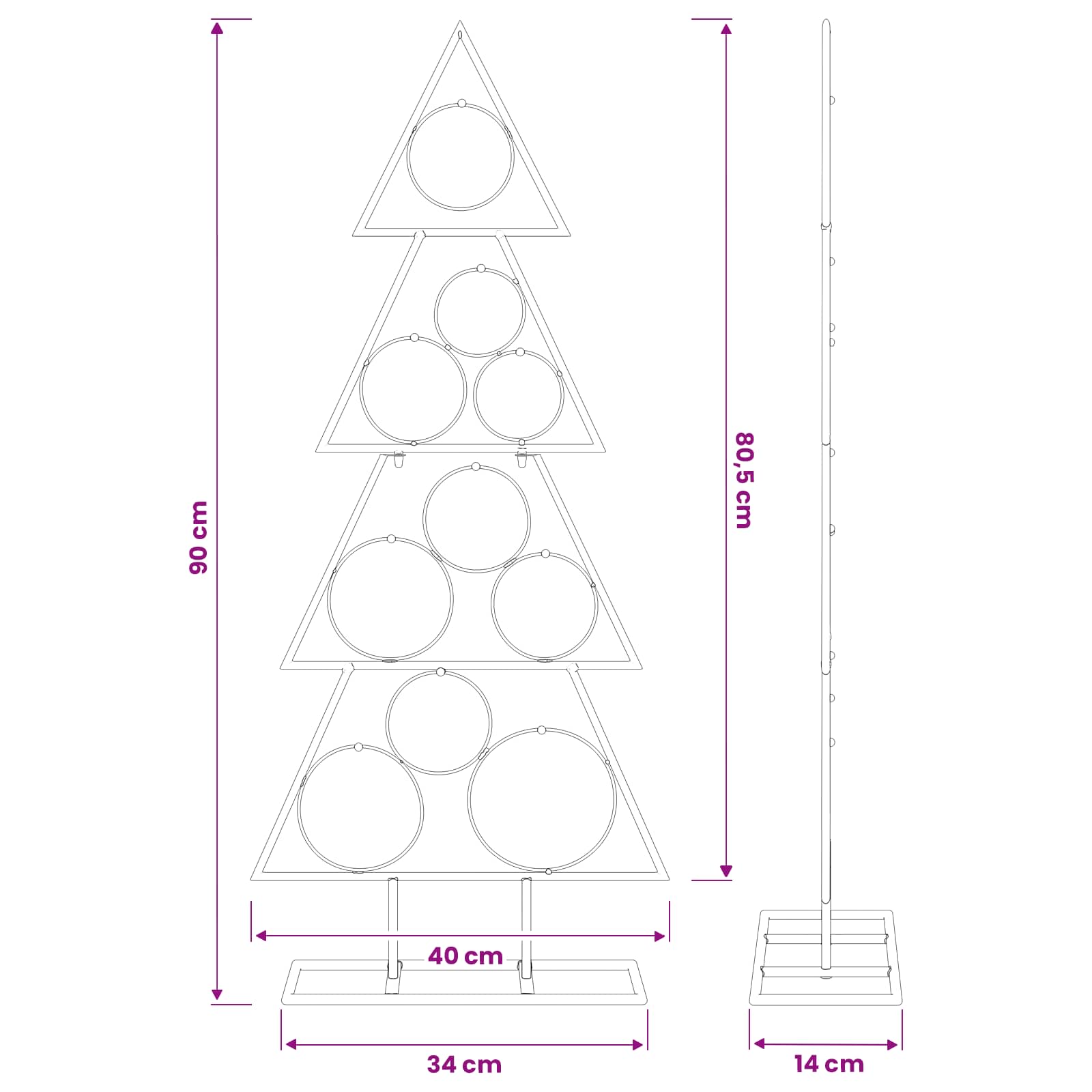 Albero di Natale in metallo con supporto KUOPIO 90 cm Acciaio