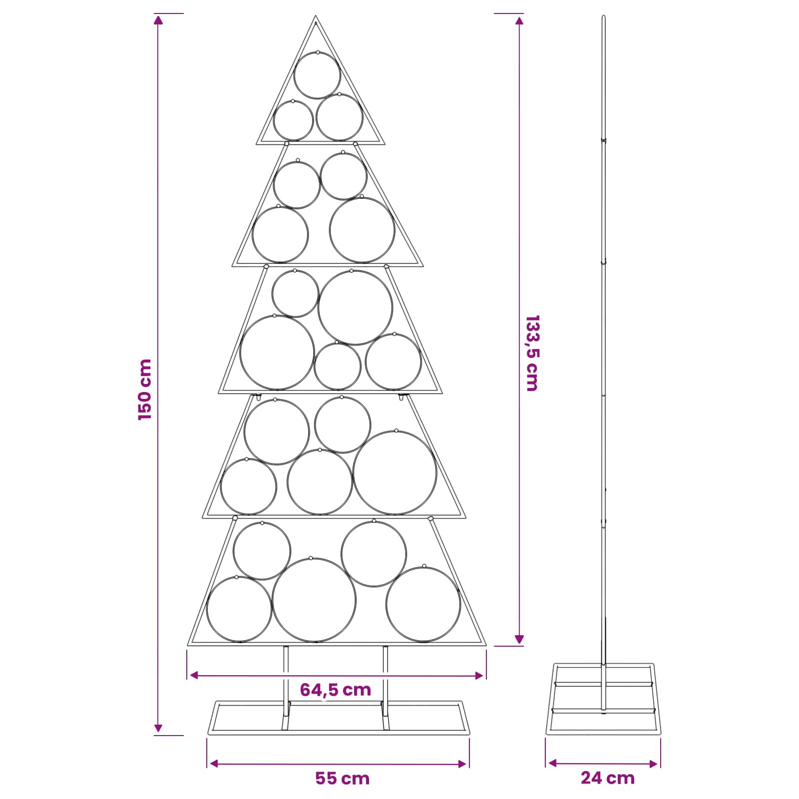 Albero di Natale in metallo con supporto KUOPIO 150 cm Acciaio