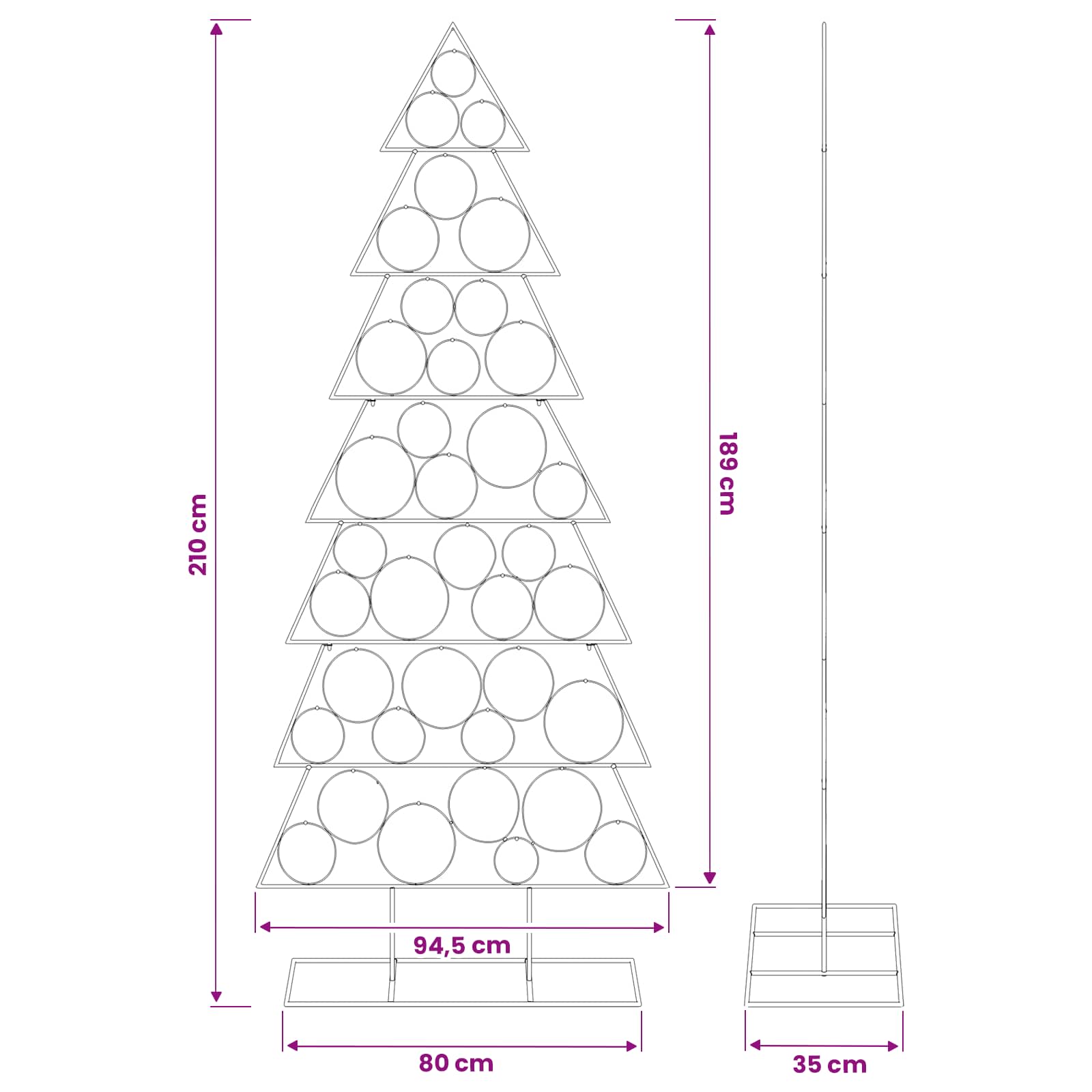Albero di Natale in metallo con supporto KUOPIO 210 cm Acciaio