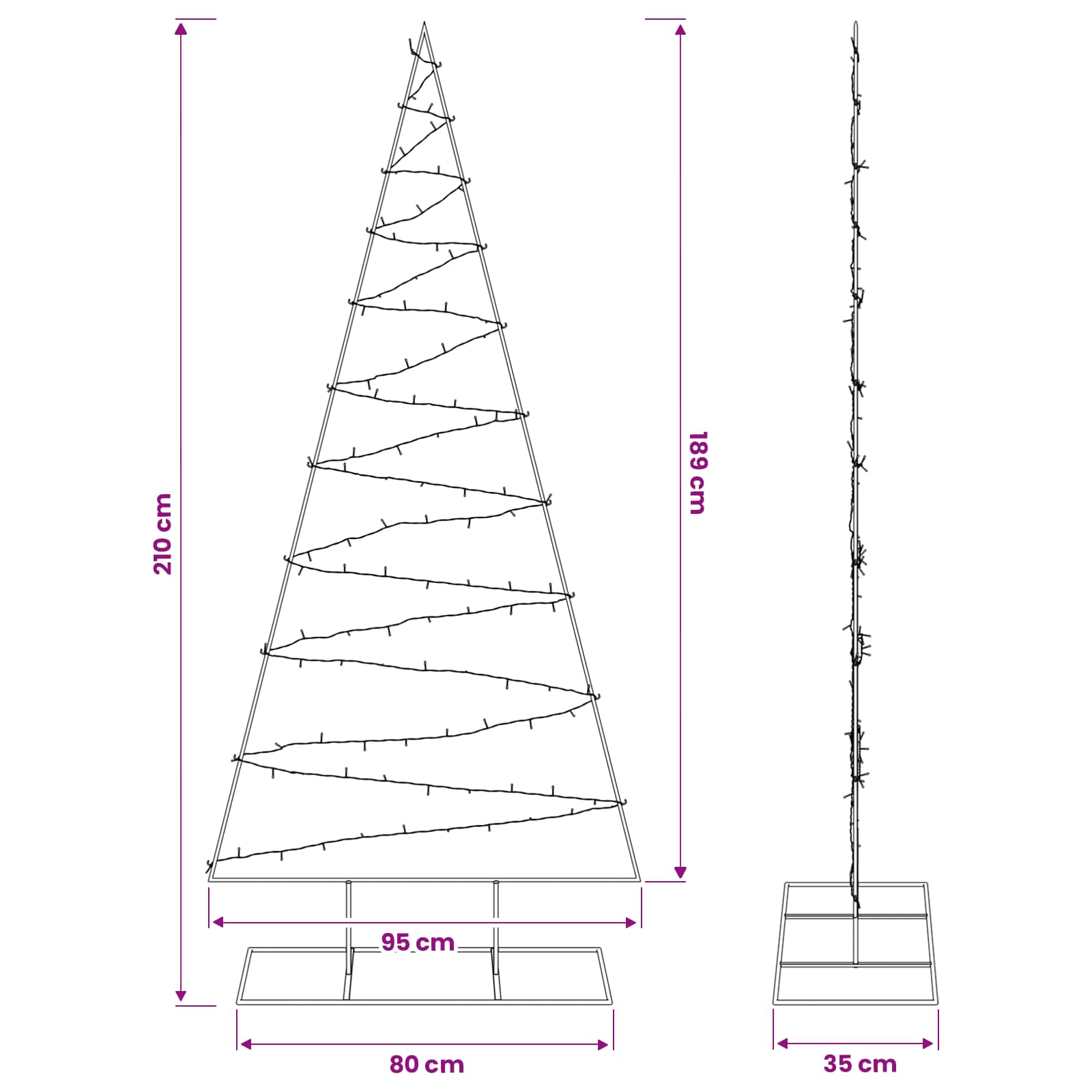 Albero di Natale in metallo con LED KUOPIO 210 cm Bianco caldo