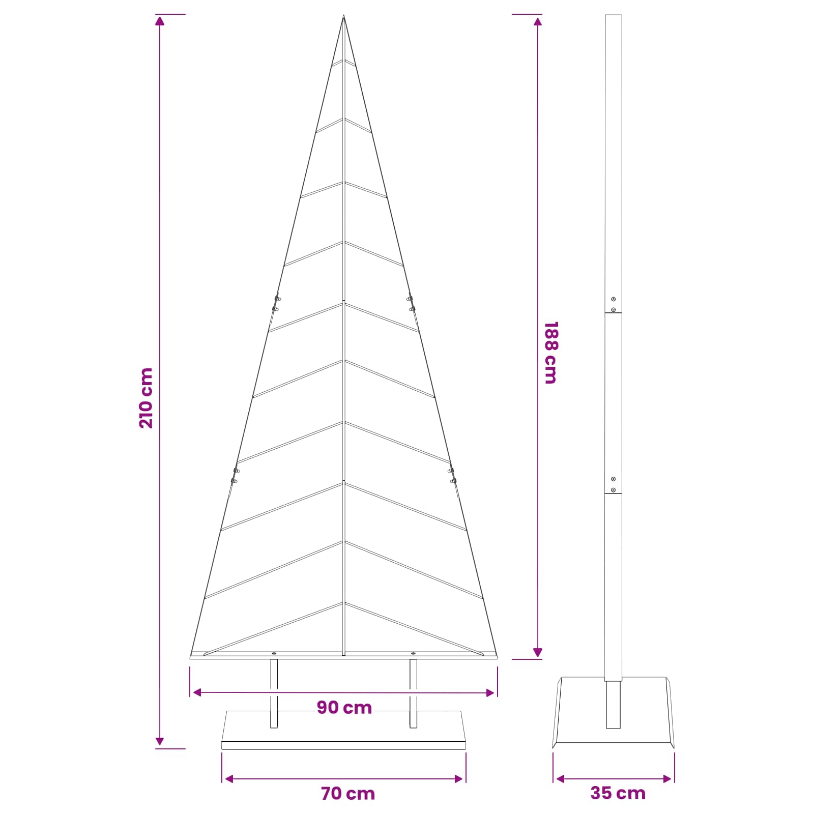Albero di Natale in metallo con supporto KUOPIO 210 cm Acciaio
