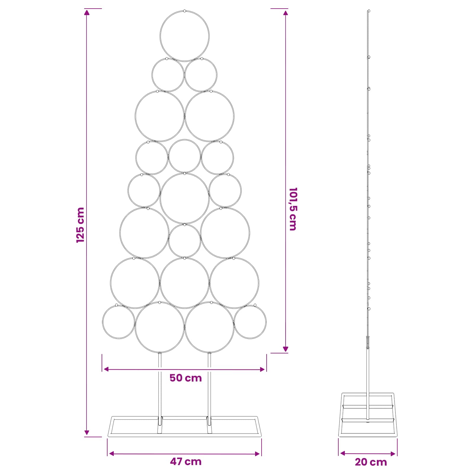 Albero di Natale in metallo con supporto KUOPIO 125 cm Acciaio