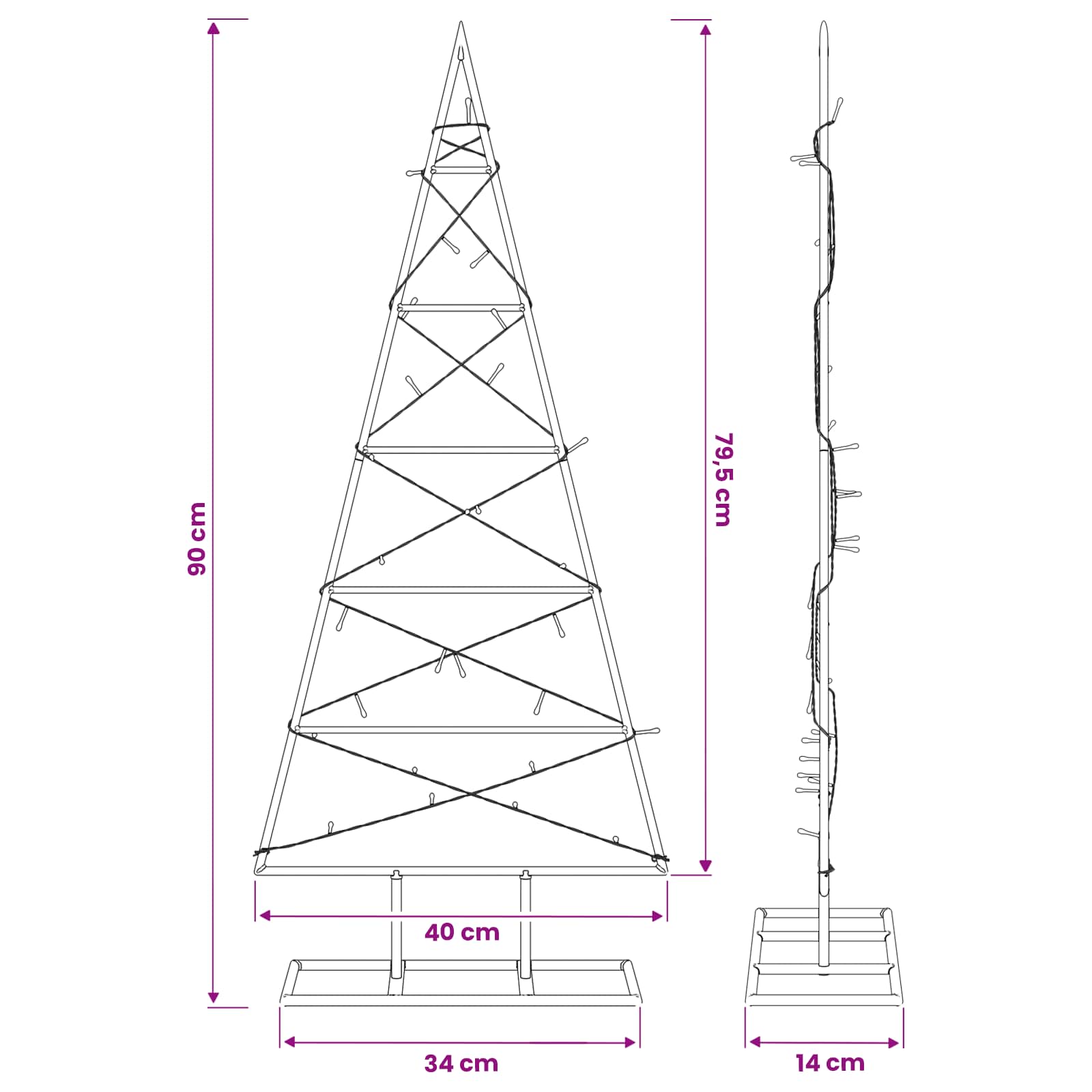 Albero di Natale in metallo KUOPIO 90 cm Bianco caldo