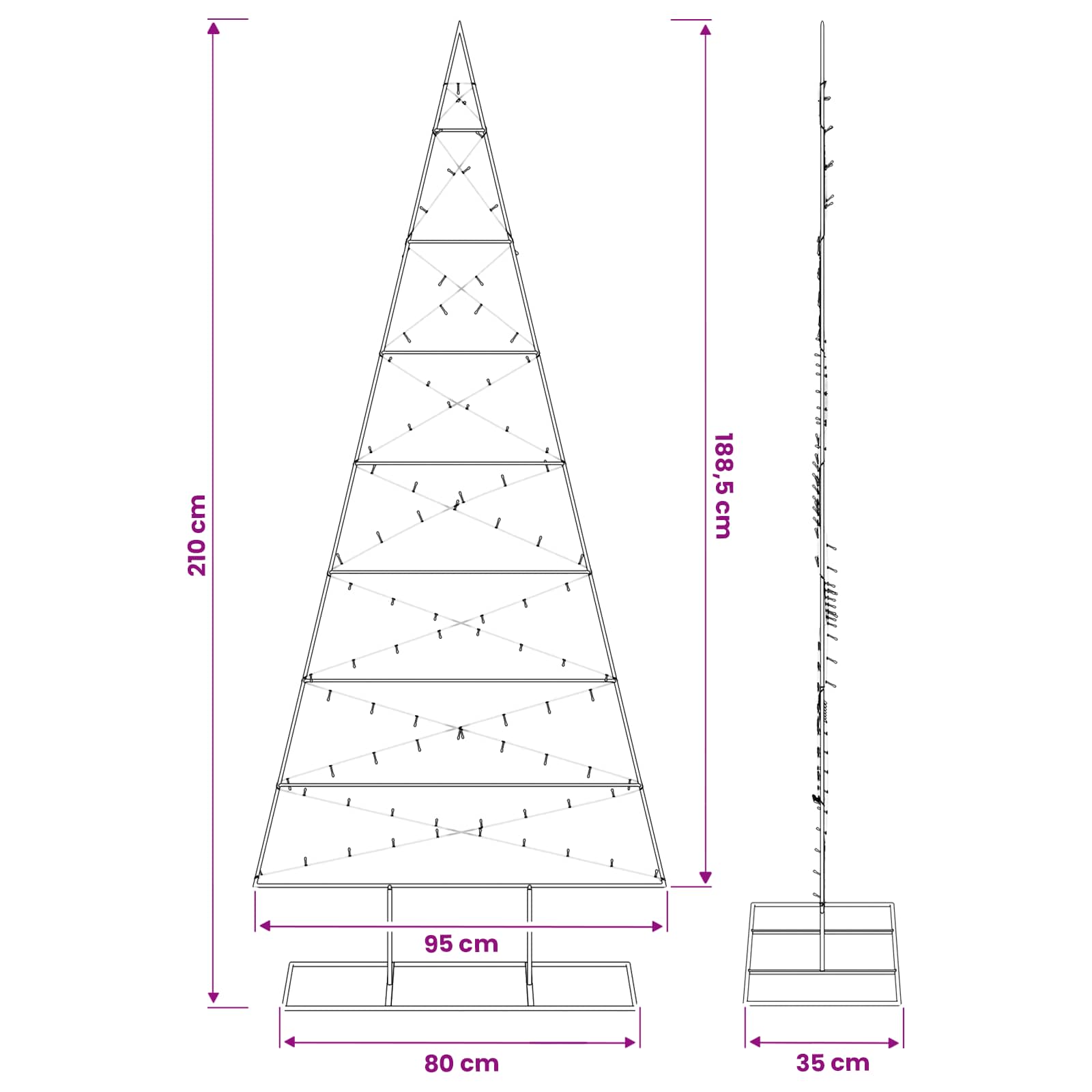 Albero di Natale in metallo KUOPIO 210 cm Bianco caldo