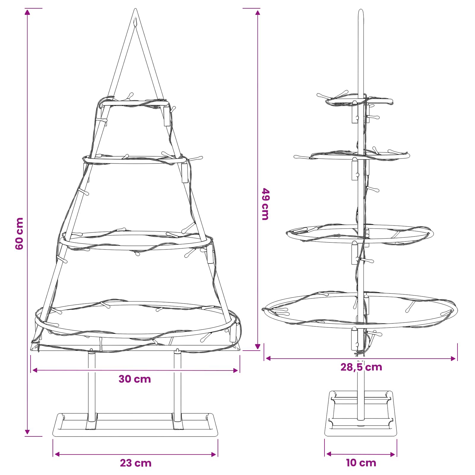 Albero di Natale in metallo con supporto KUOPIO 60 cm