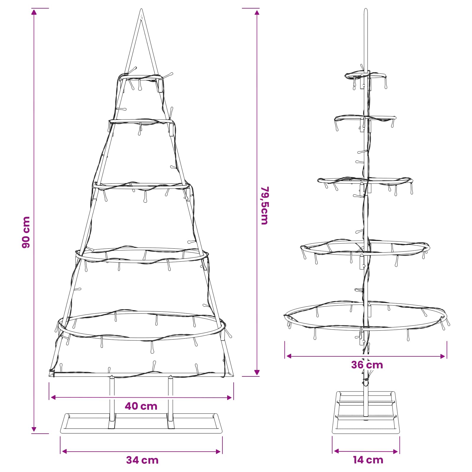 Albero di Natale in metallo con supporto KUOPIO 90 cm