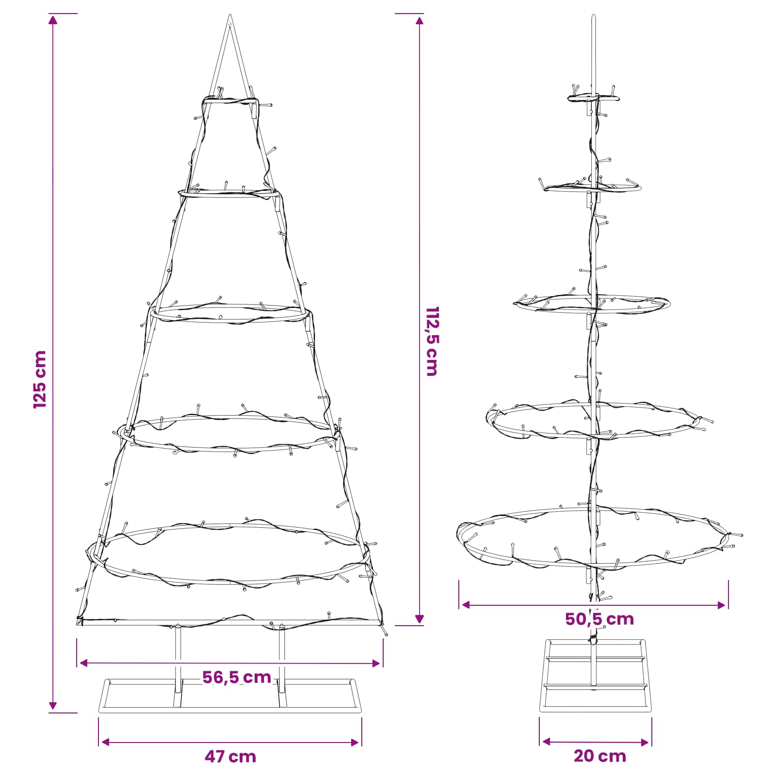 Albero di Natale in metallo con supporto KUOPIO 125 cm