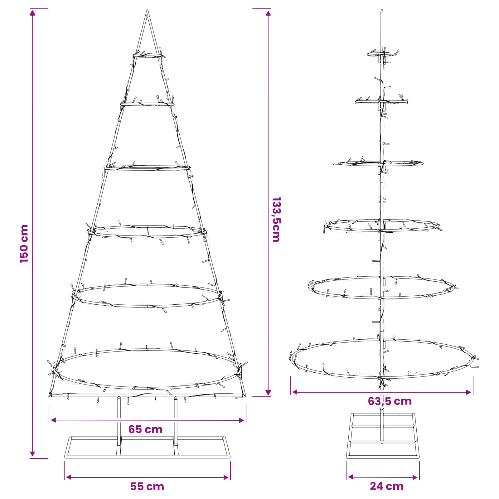 Albero di Natale in metallo con supporto KUOPIO 150 cm
