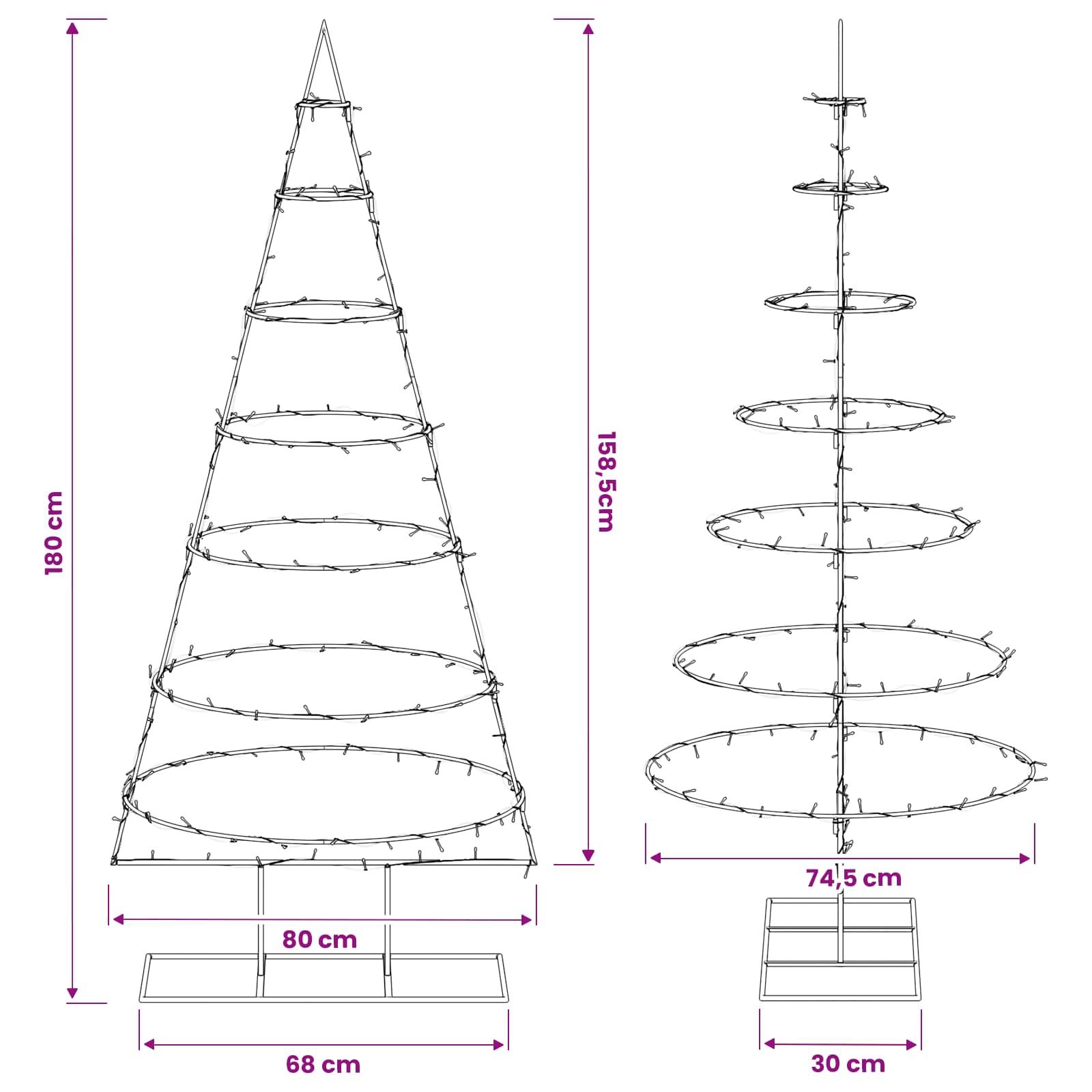 Albero di Natale in metallo con supporto KUOPIO 180 cm