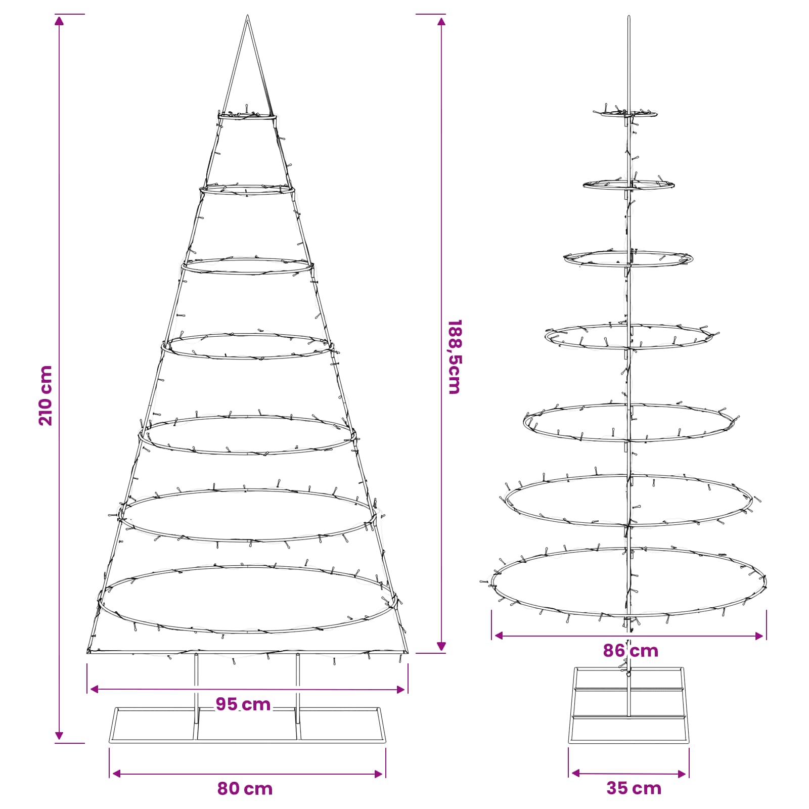 Albero di Natale in metallo con supporto KUOPIO 210 cm