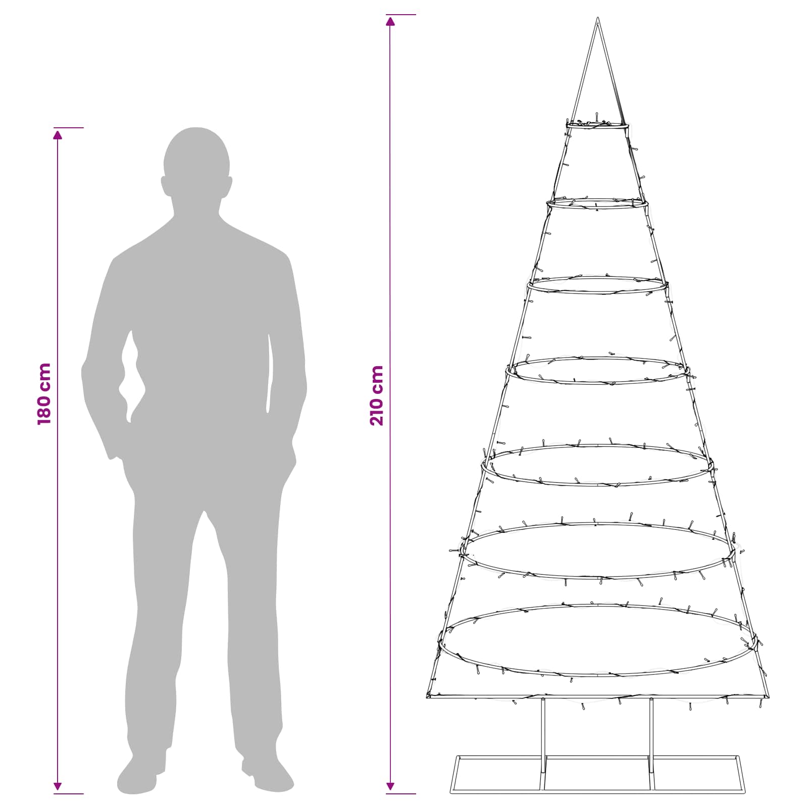 Albero di Natale in metallo con supporto KUOPIO 210 cm