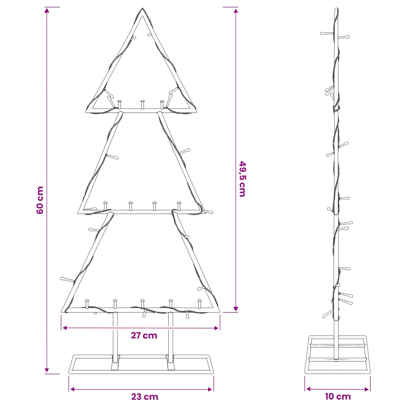 Albero di Natale in metallo con supporto KUOPIO 60 cm
