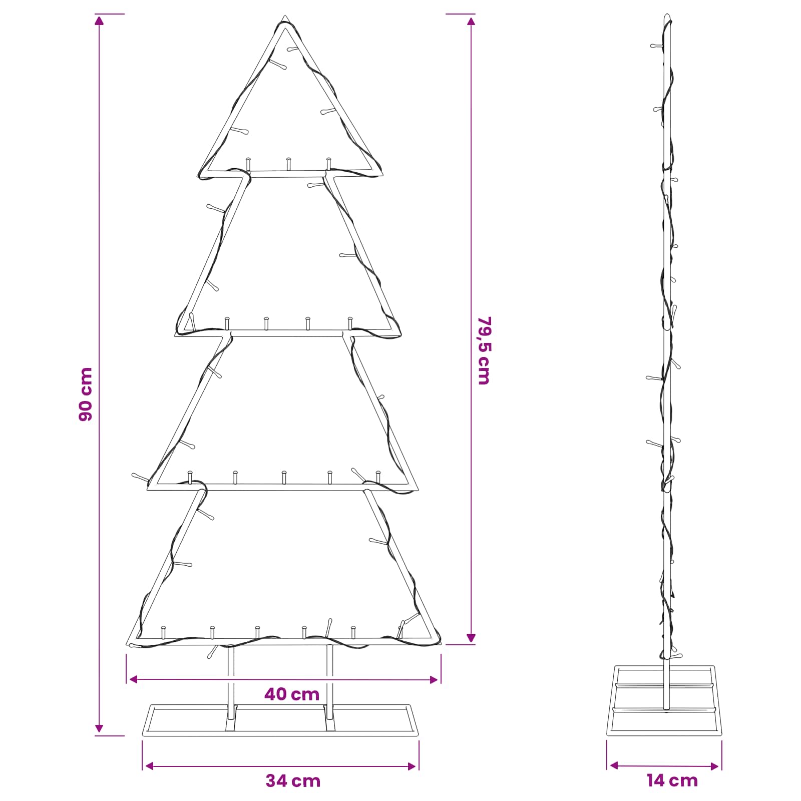 Albero di Natale in metallo con supporto KUOPIO 90 cm