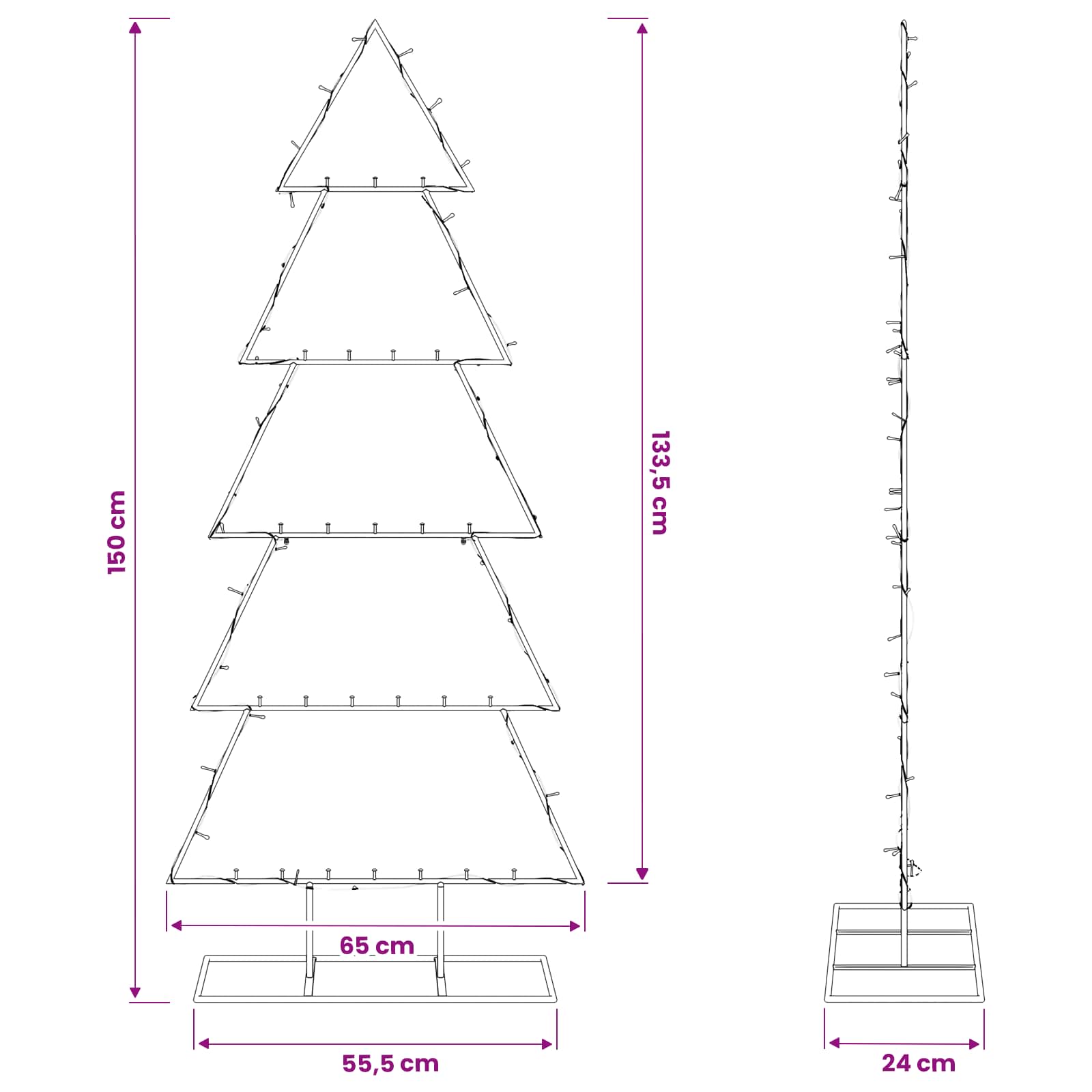 Albero di Natale in metallo con supporto KUOPIO 150 cm