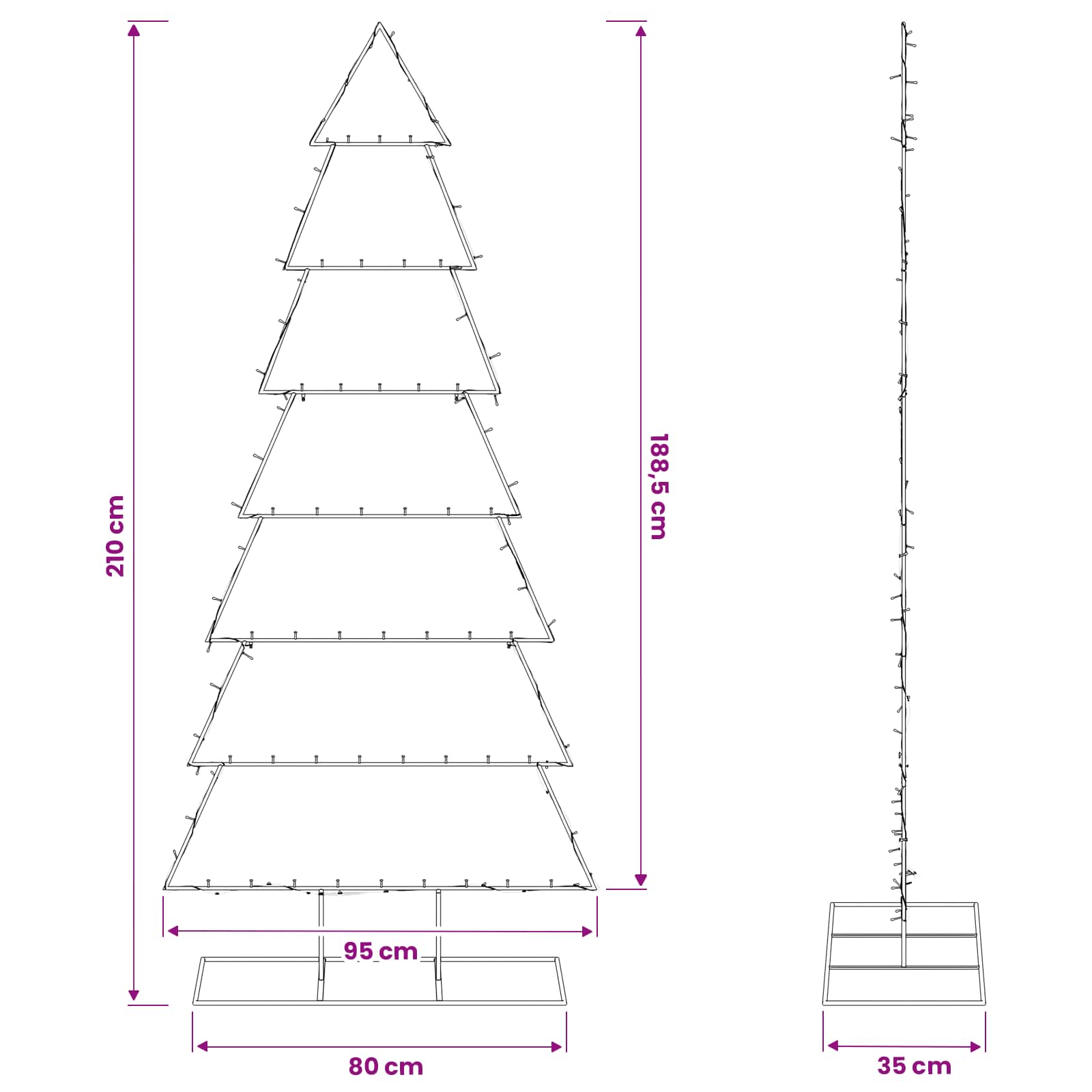 Albero di Natale in metallo con supporto KUOPIO 210 cm