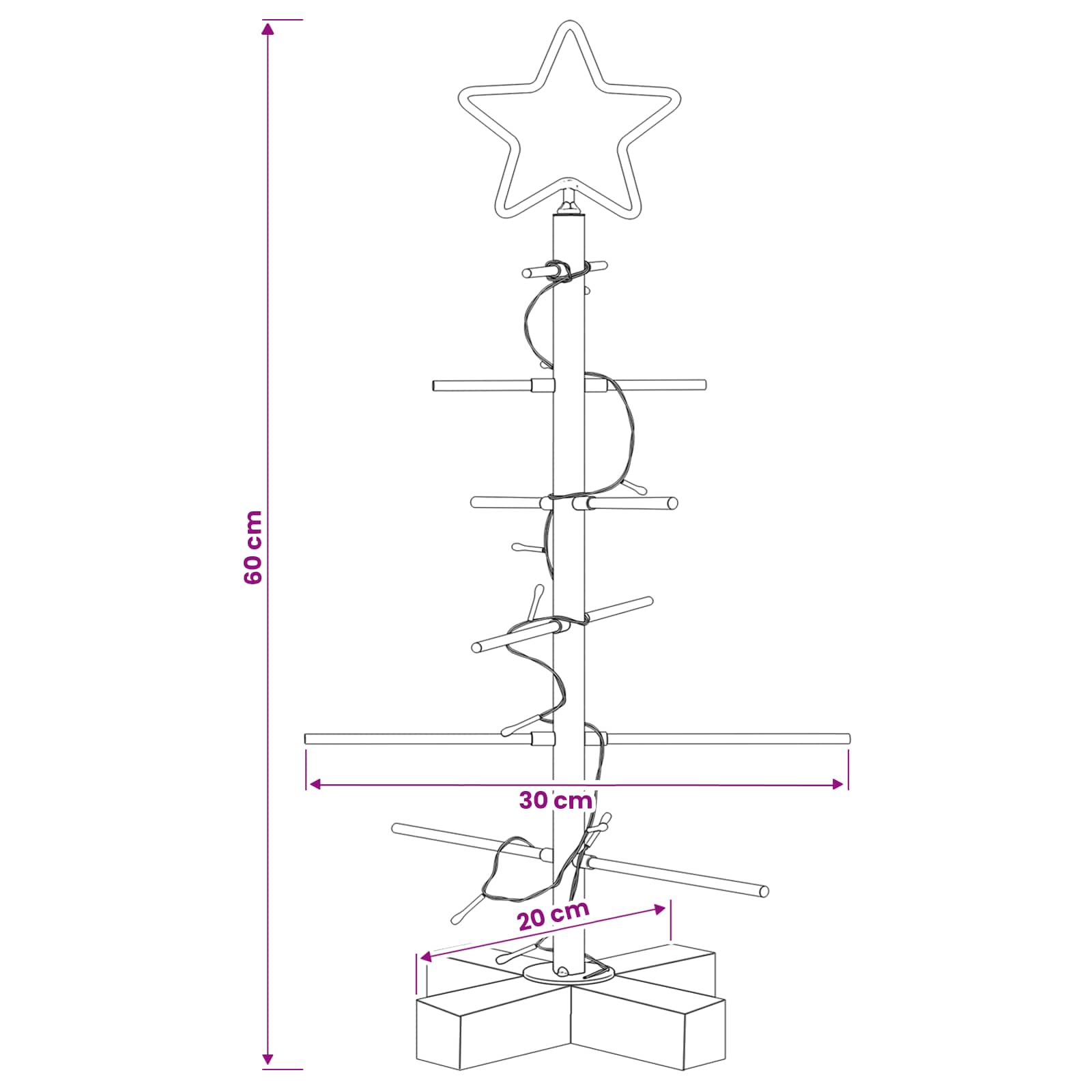 Albero di Natale in metallo con supporto KUOPIO 60 cm