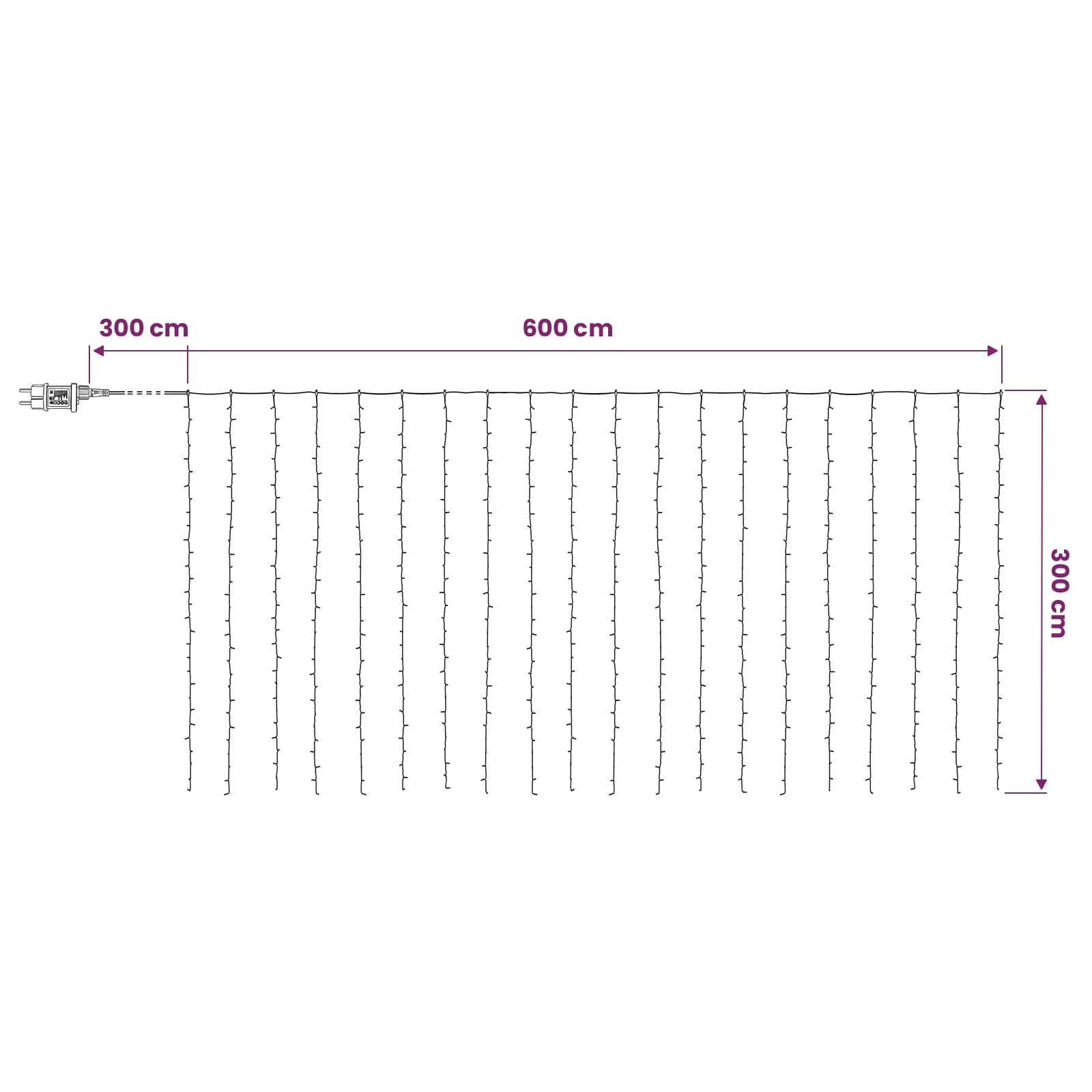 Tenda luminosa Trasparente 600 x 300 cm PVC 600 LED