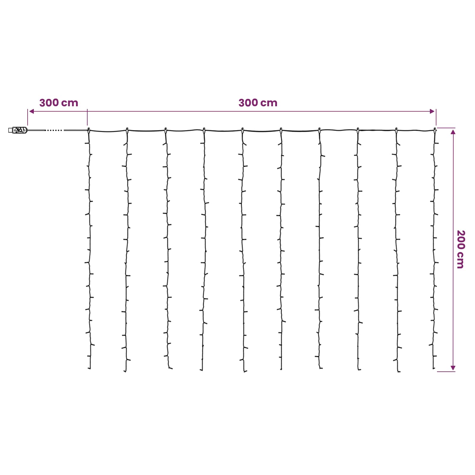 Tenda luminosa Trasparente 300 x 200 cm PVC 200 LED
