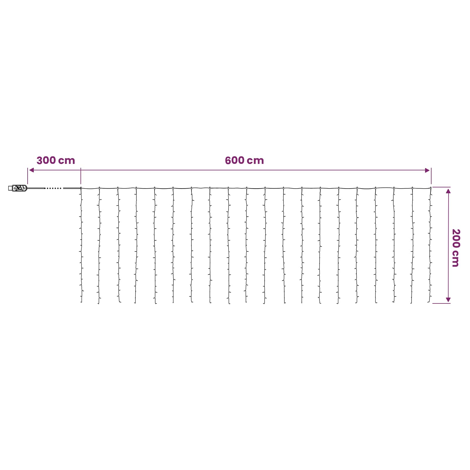 Tenda luminosa Trasparente 600 x 200 cm PVC 400 LED