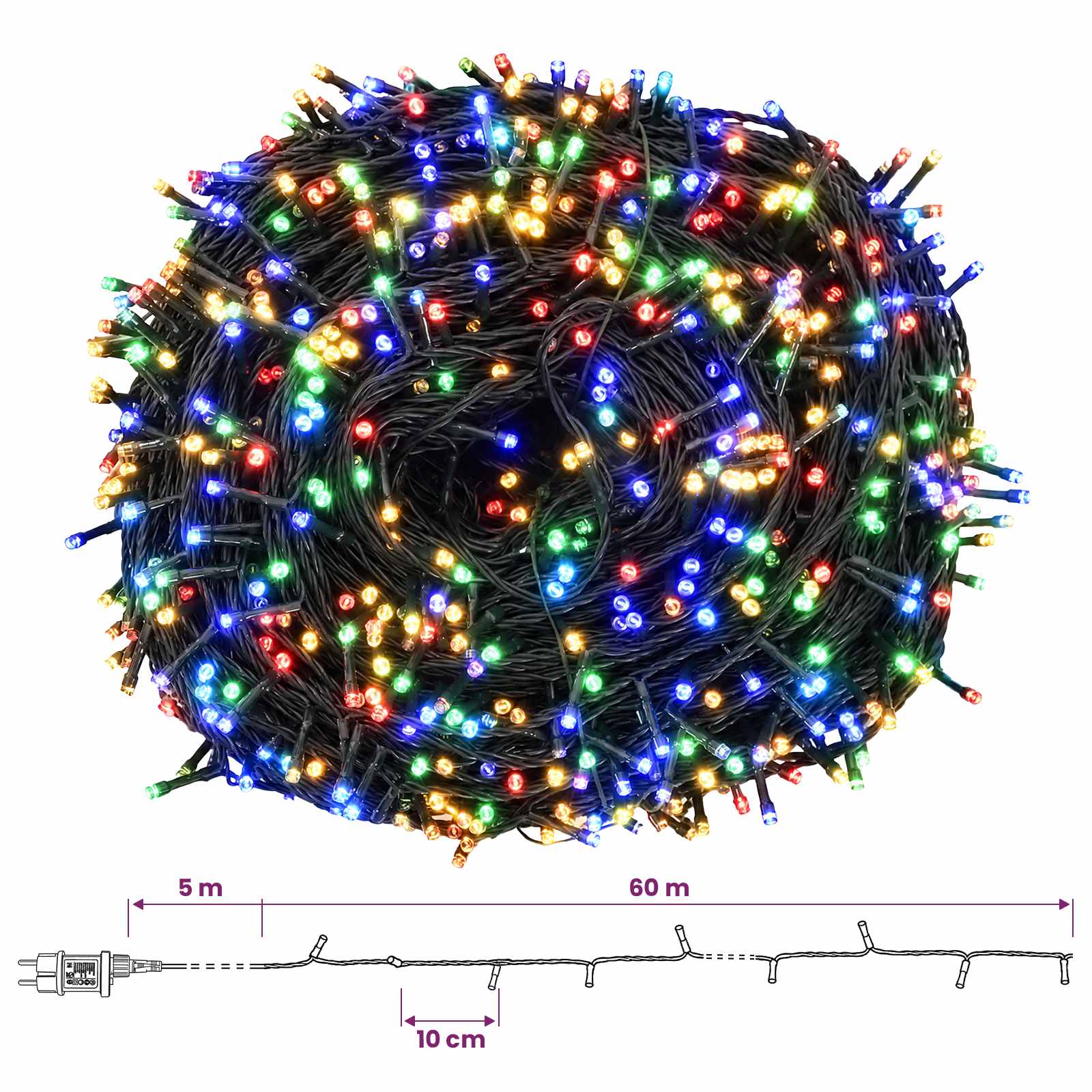 Luci di Natale a due colori 600 LED Multicolore 60 m