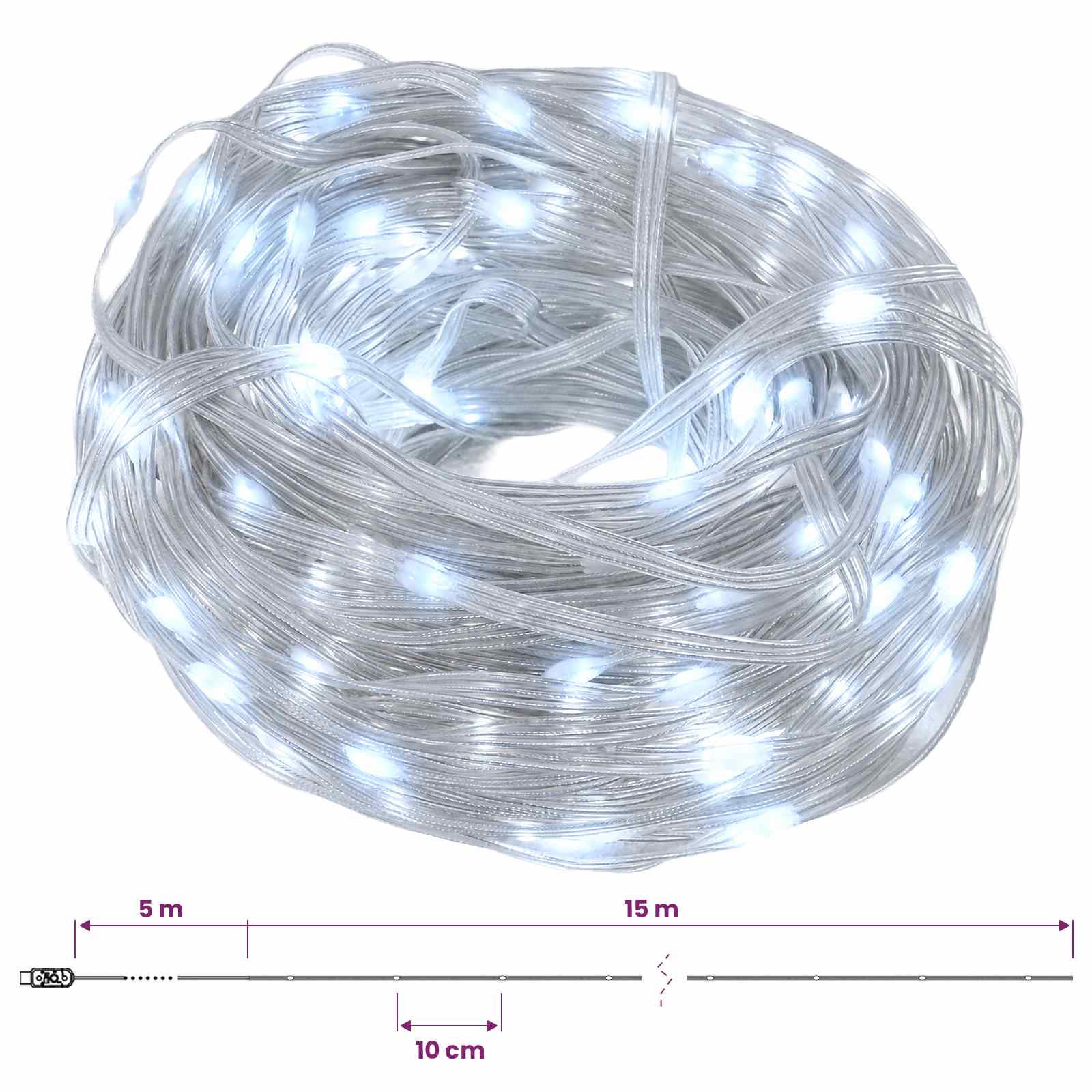 Luci a corda Trasparente 15 m PVC 150 LED