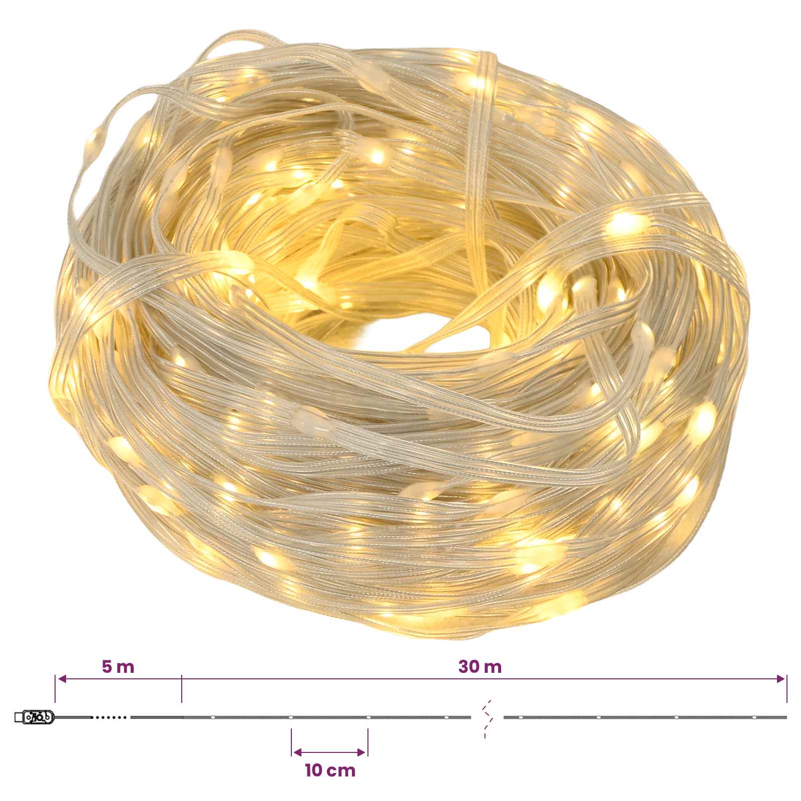 Luci a corda Trasparente 30 m PVC 300 LED