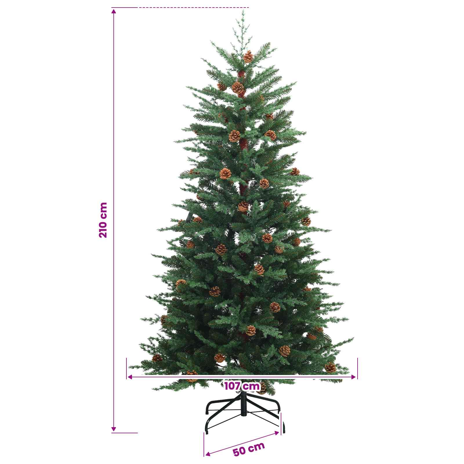 Albero di Natale Artificiale con Rami Pieghevoli 210 cm acciaio