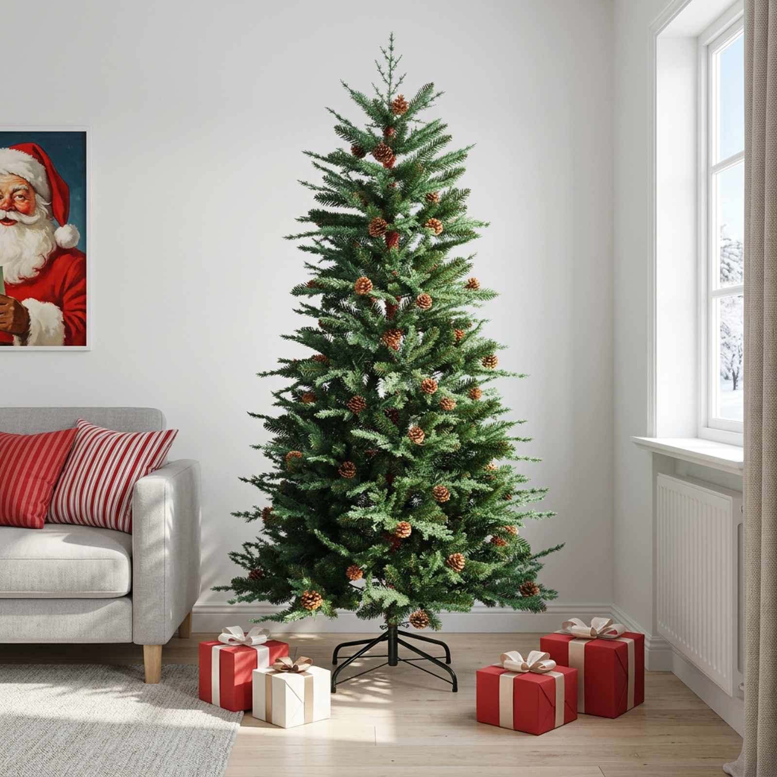 Albero di Natale Artificiale con Rami Pieghevoli 240 cm acciaio