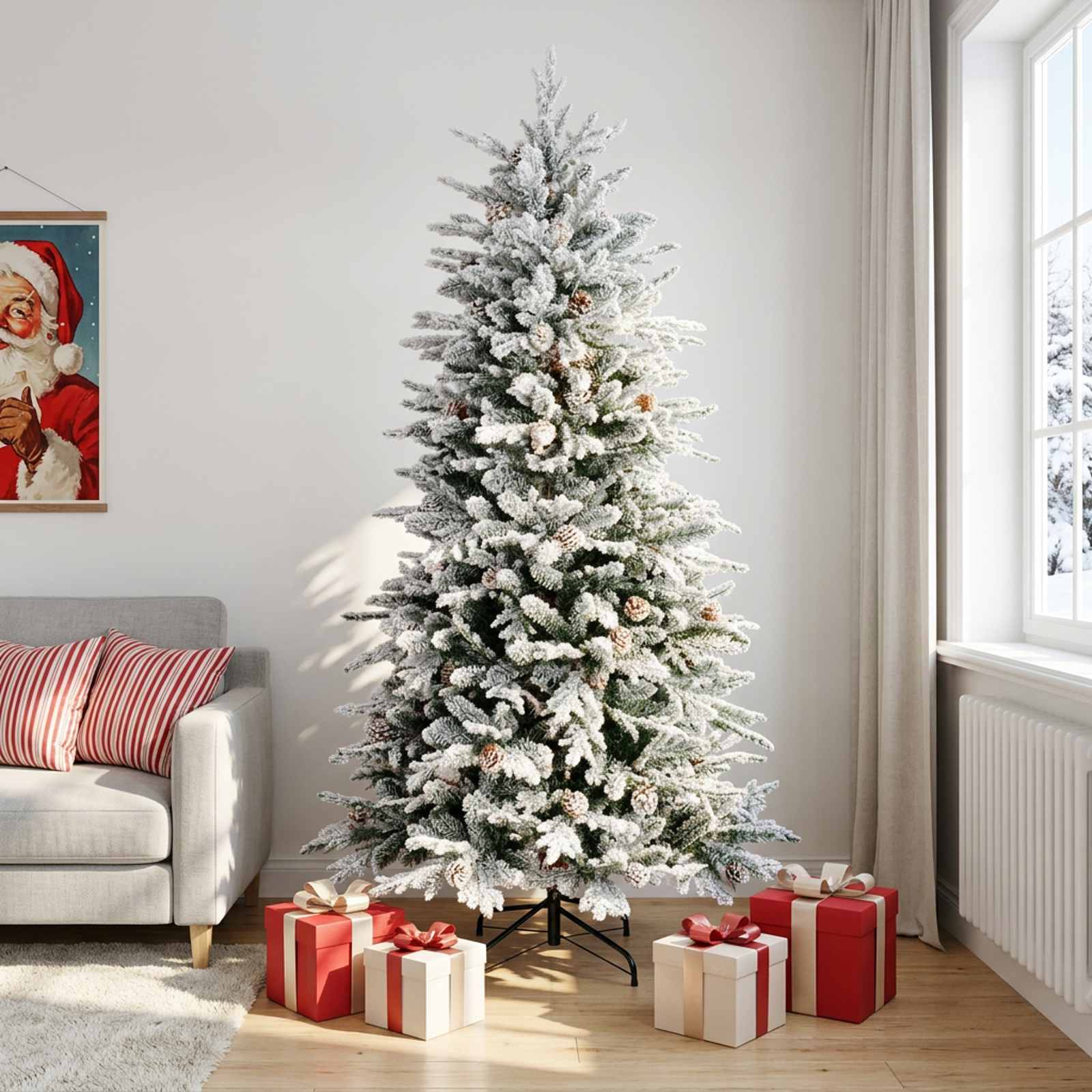 Albero di Natale Artificiale con Rami Pieghevoli 240 cm acciaio