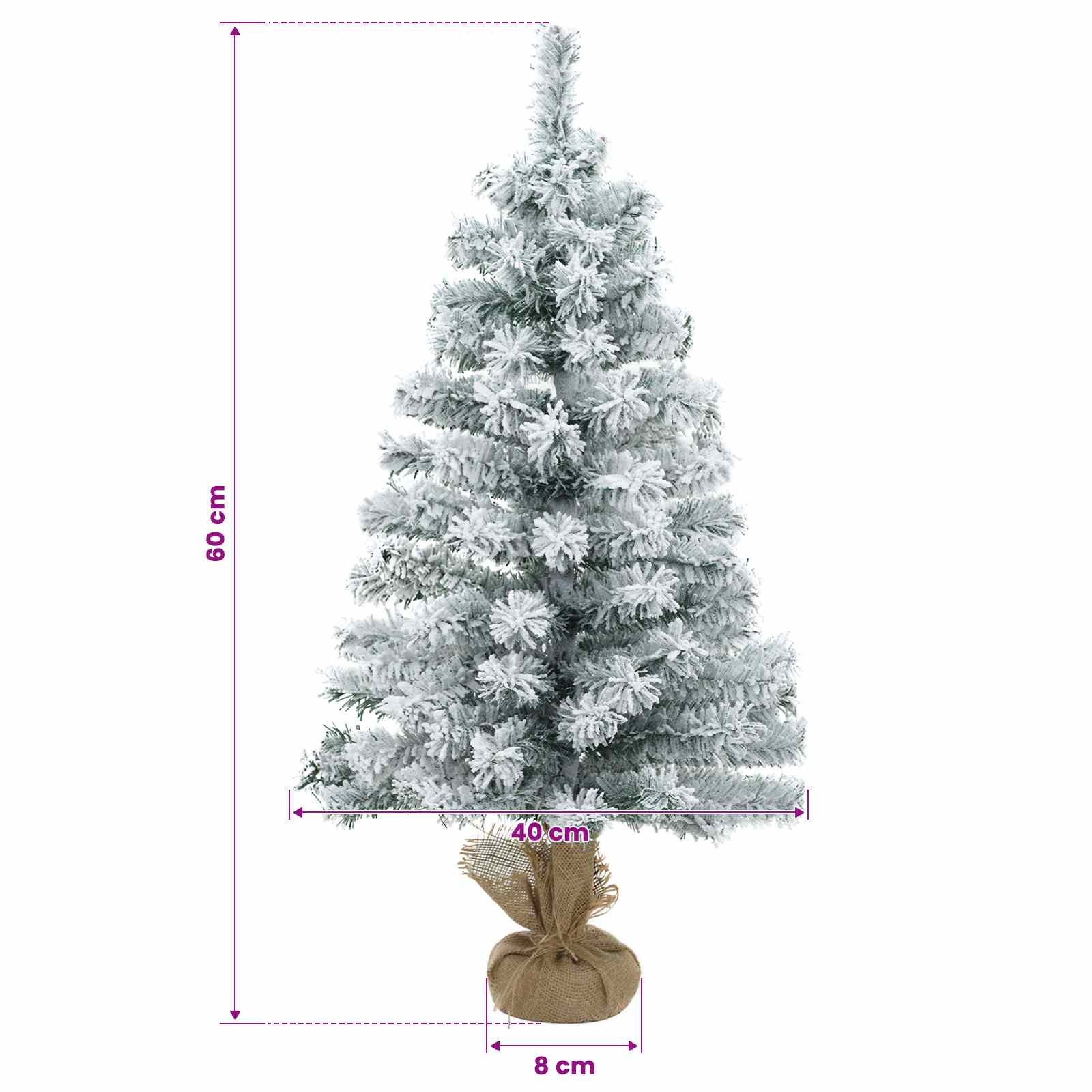 Mini albero di Natale innevato 60 cm PVC Verde e Bianco