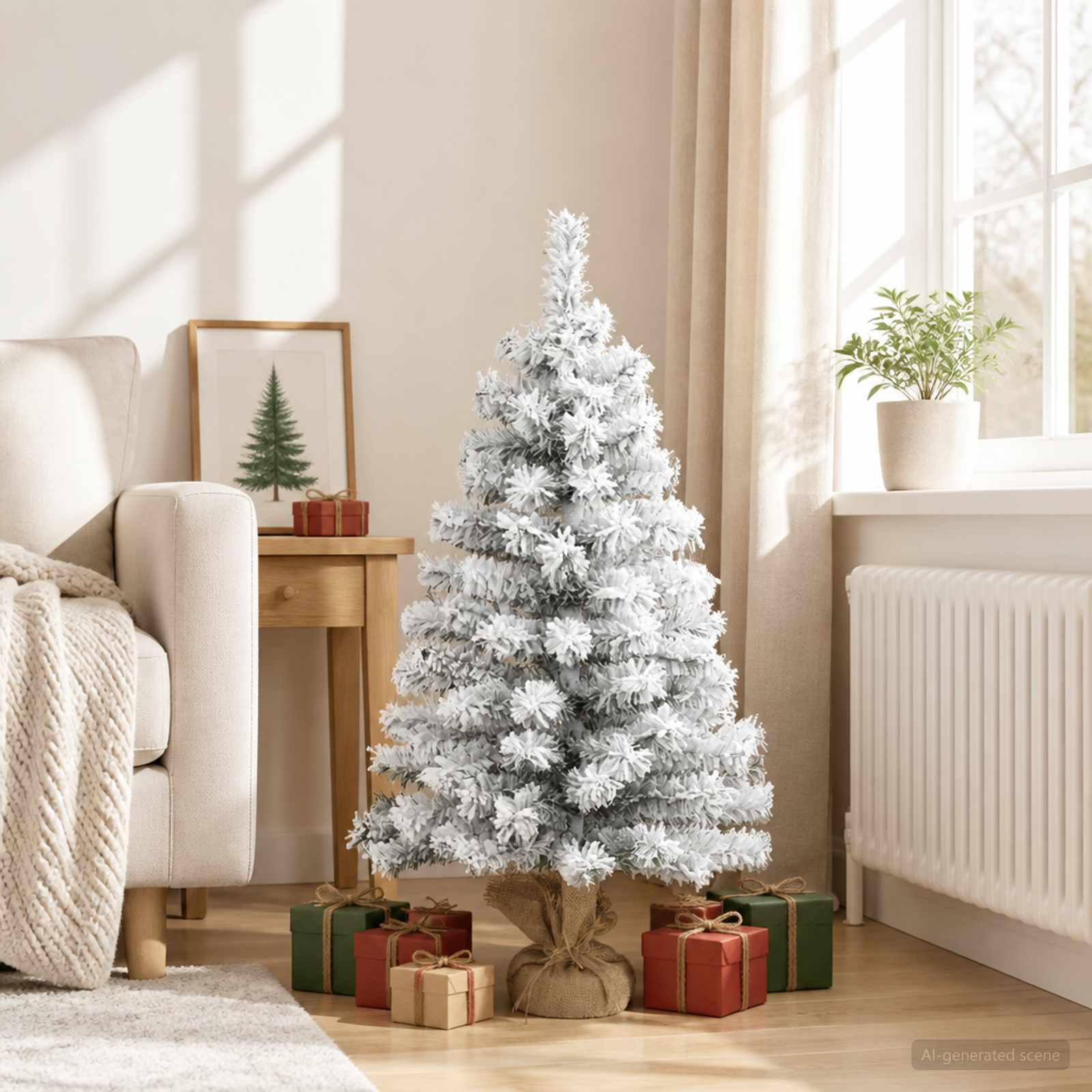 Mini albero di Natale innevato 90 cm PVC Verde e Bianco