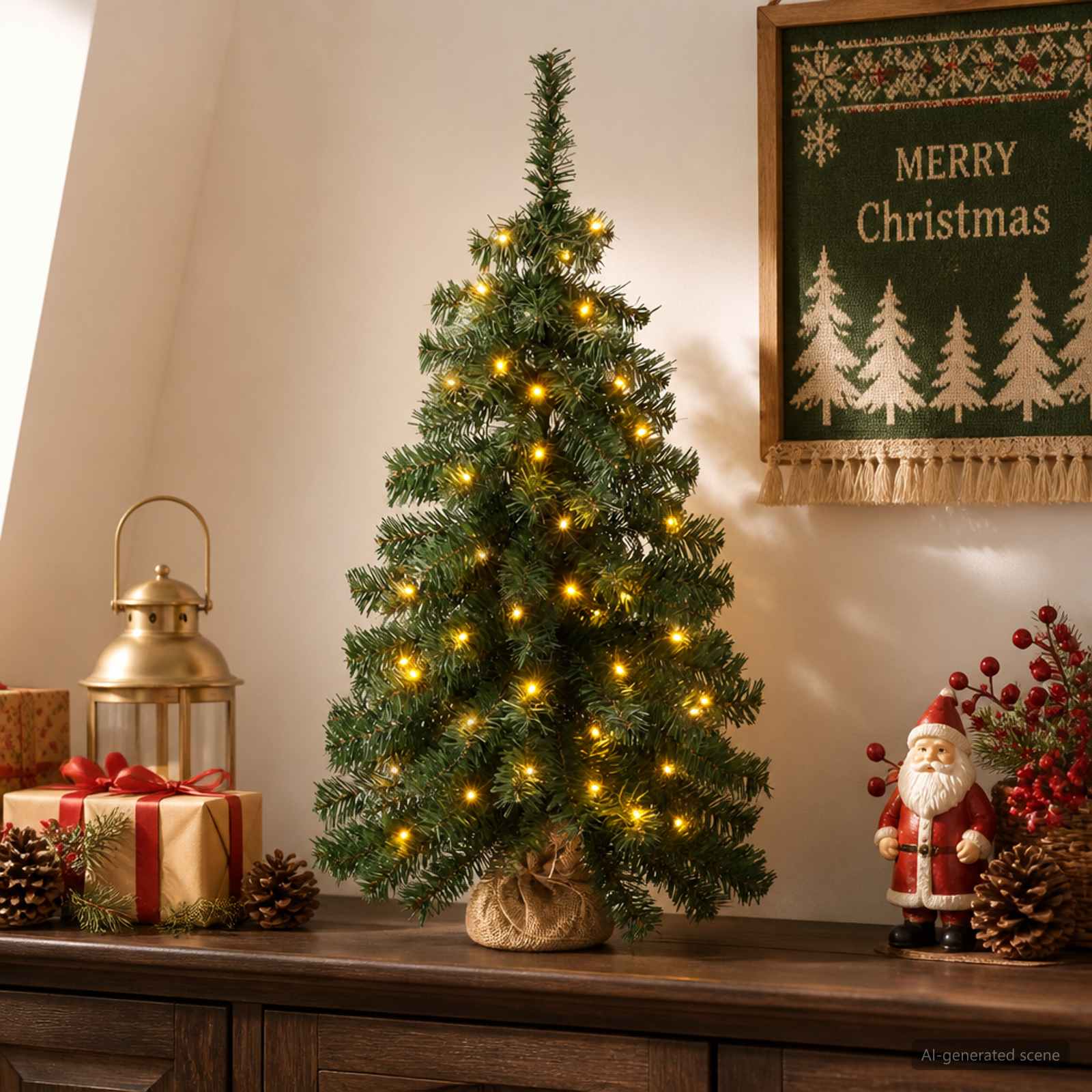 Albero di Natale Mini 45 cm 25 LED Bianco caldo PVC Verde