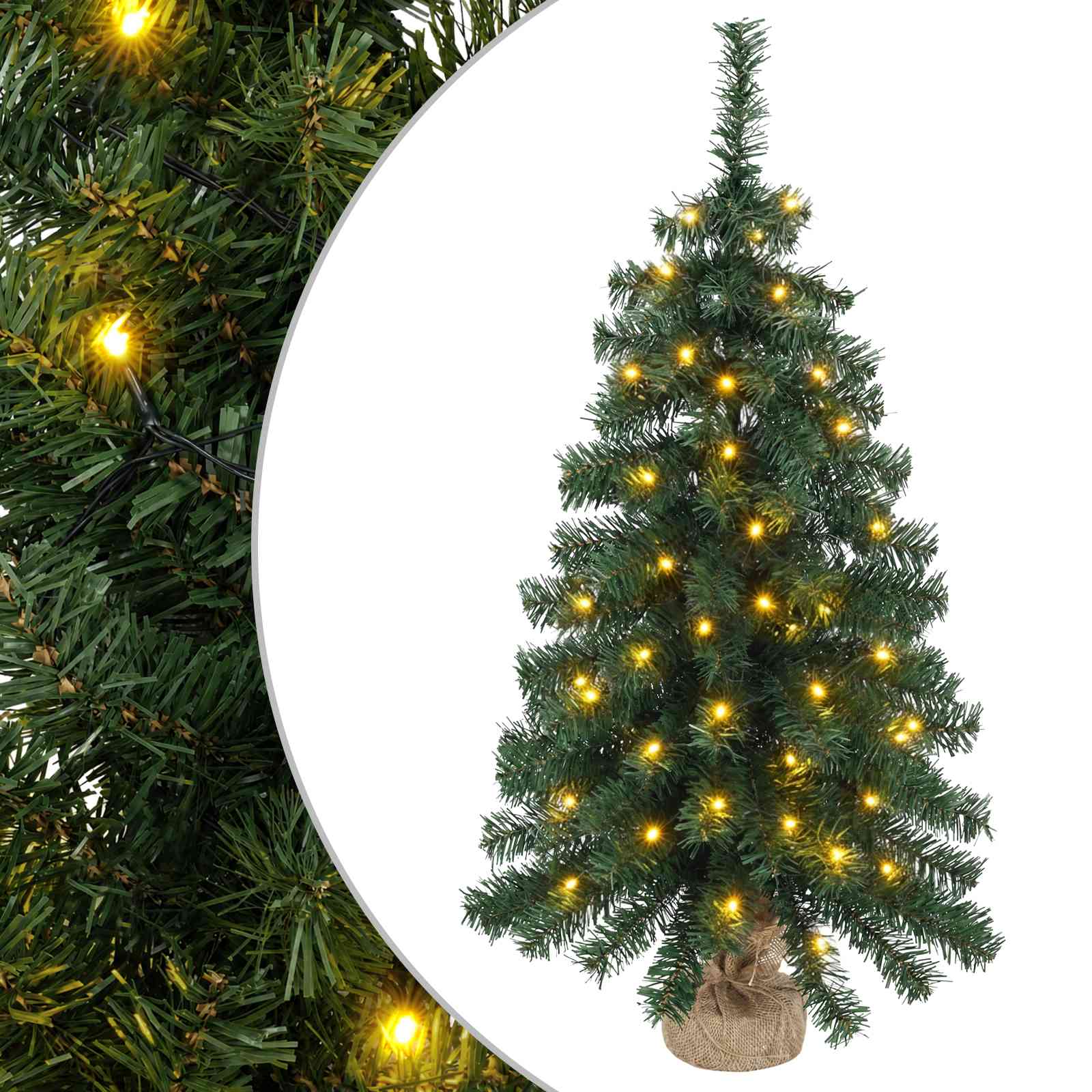 Albero di Natale Mini 45 cm 25 LED Bianco caldo PVC Verde