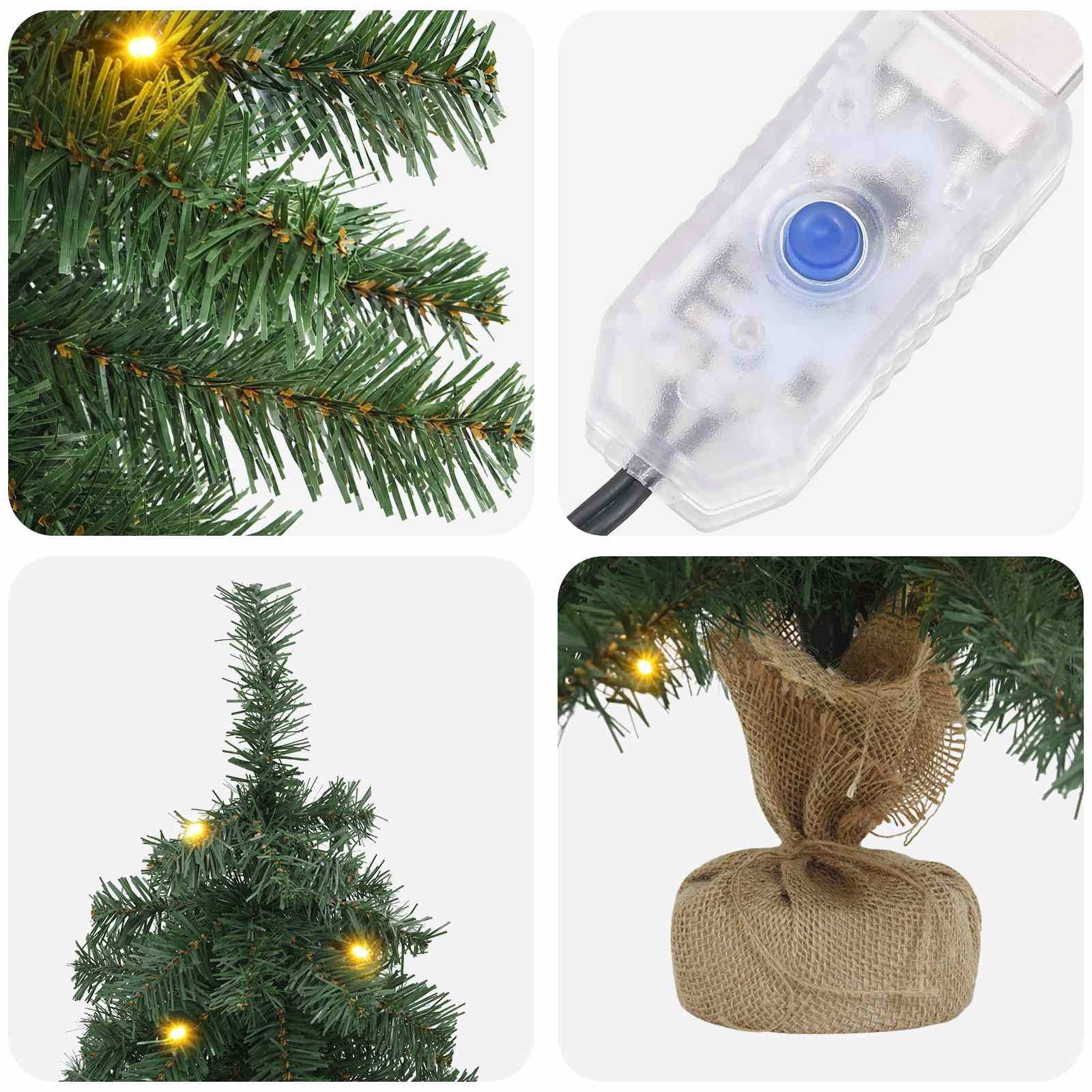 Albero di Natale Mini 60 cm 25 LED Bianco caldo PVC Verde