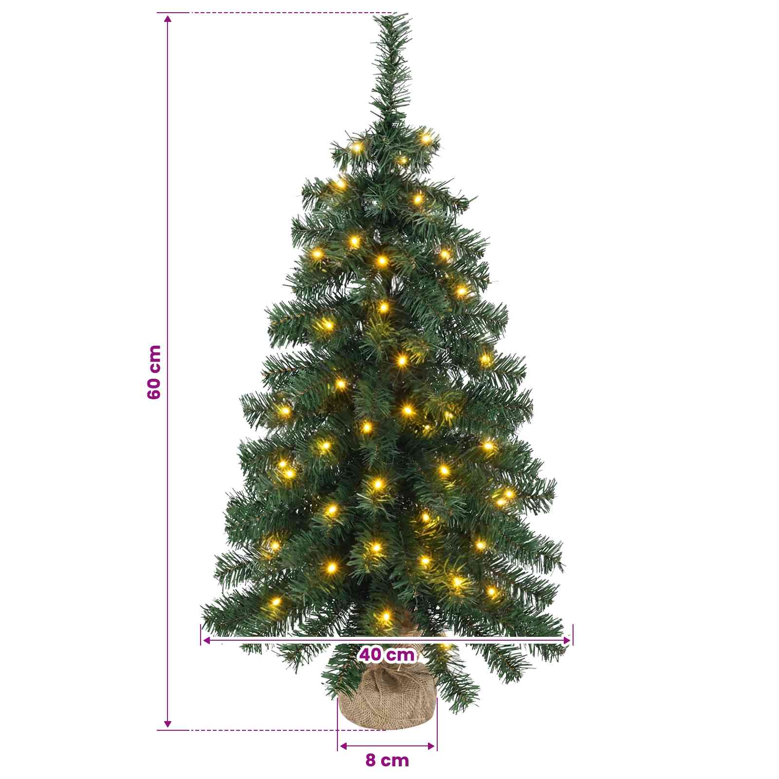 Albero di Natale Mini 60 cm 25 LED Bianco caldo PVC Verde