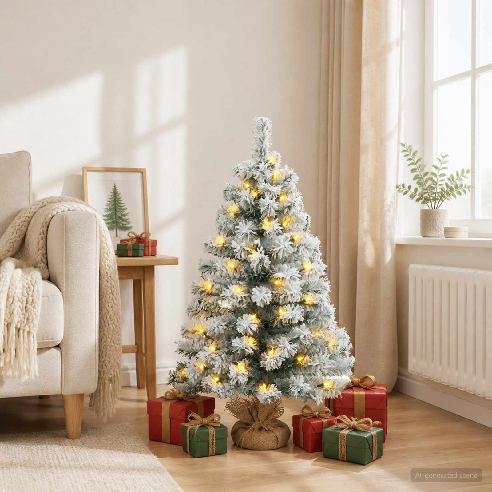 Mini albero di Natale innevato 90 cm 50 LED Bianco caldo PVC