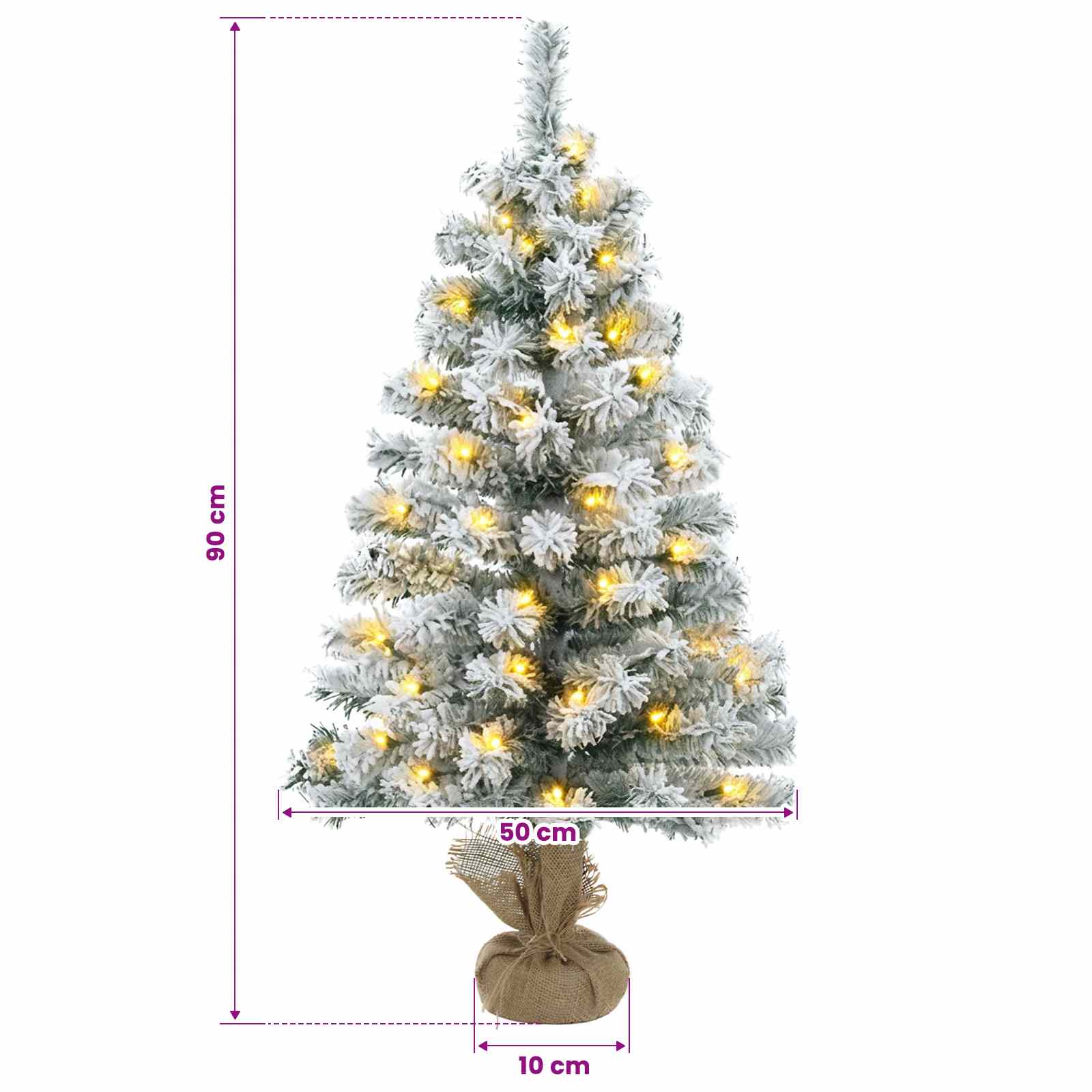 Mini albero di Natale innevato 90 cm 50 LED Bianco caldo PVC