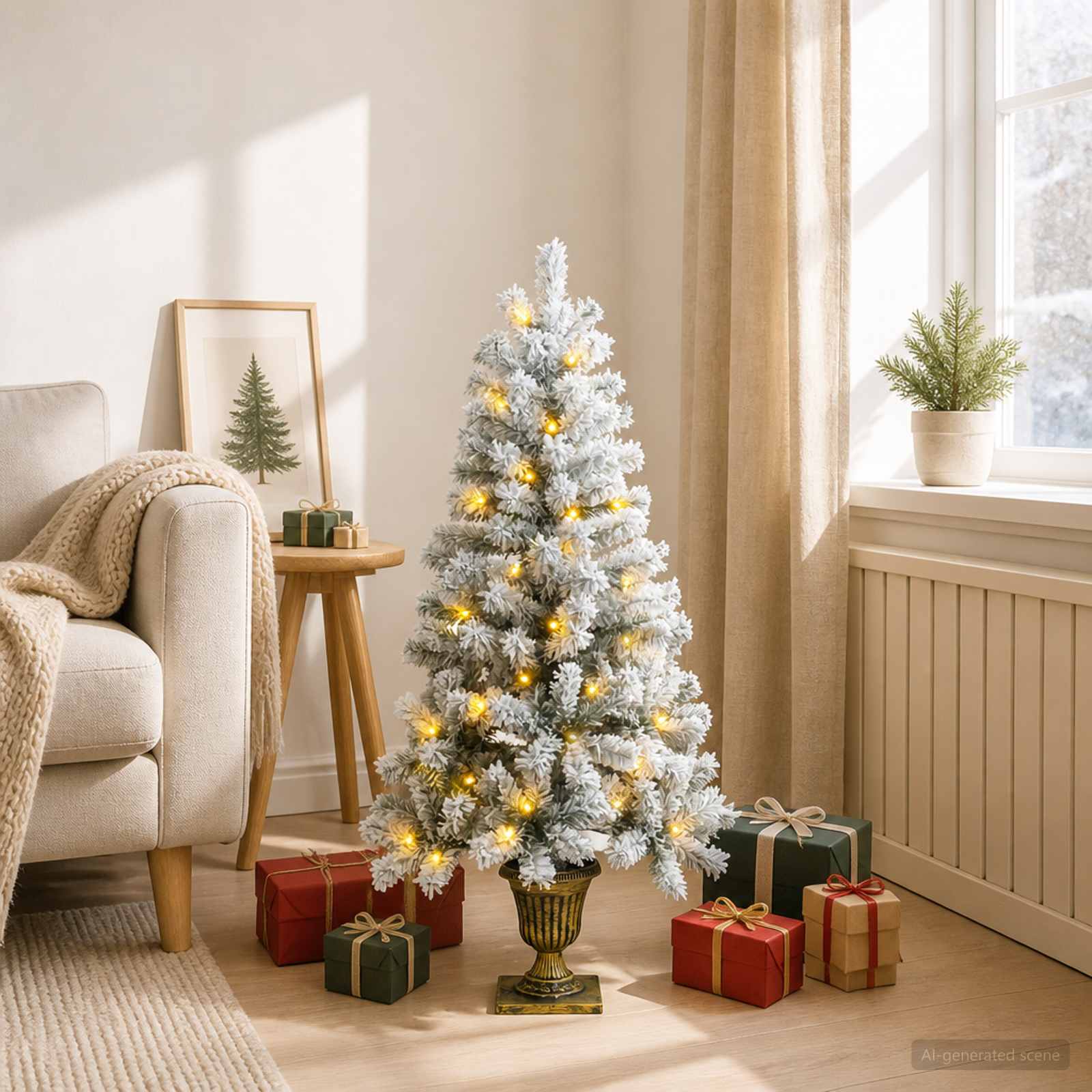 Mini albero di Natale innevato 120 cm 100 LED Bianco caldo PVC