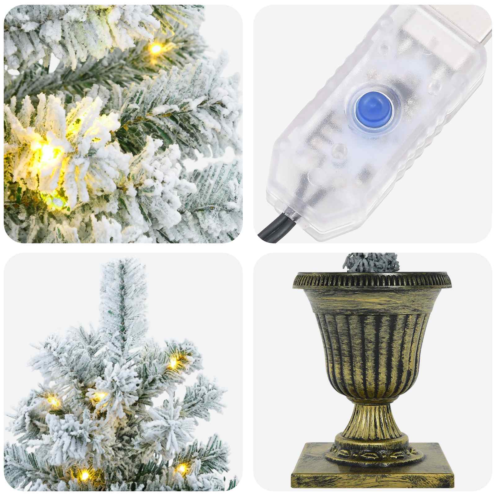 Mini albero di Natale innevato 120 cm 100 LED Bianco caldo PVC