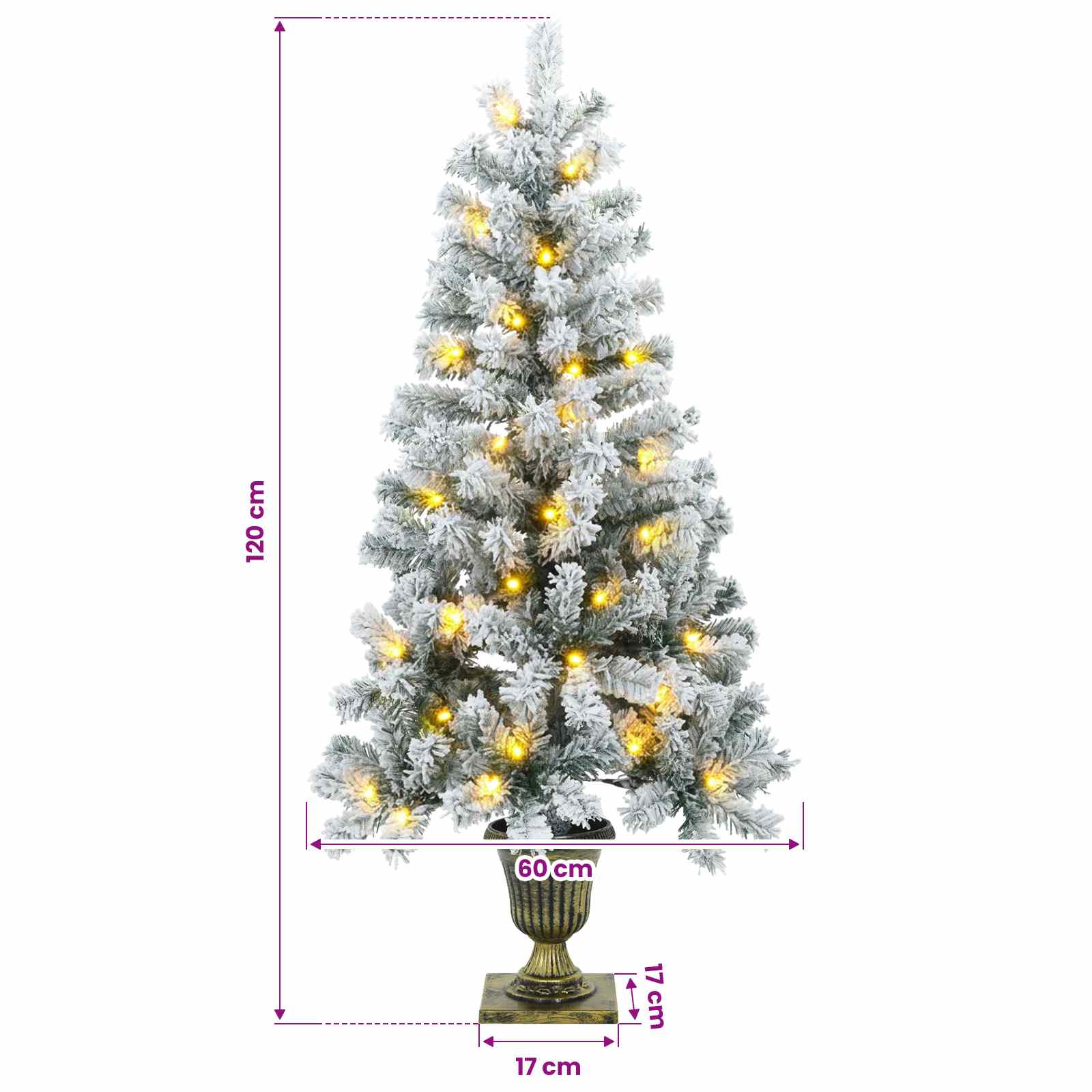 Mini albero di Natale innevato 120 cm 100 LED Bianco caldo PVC