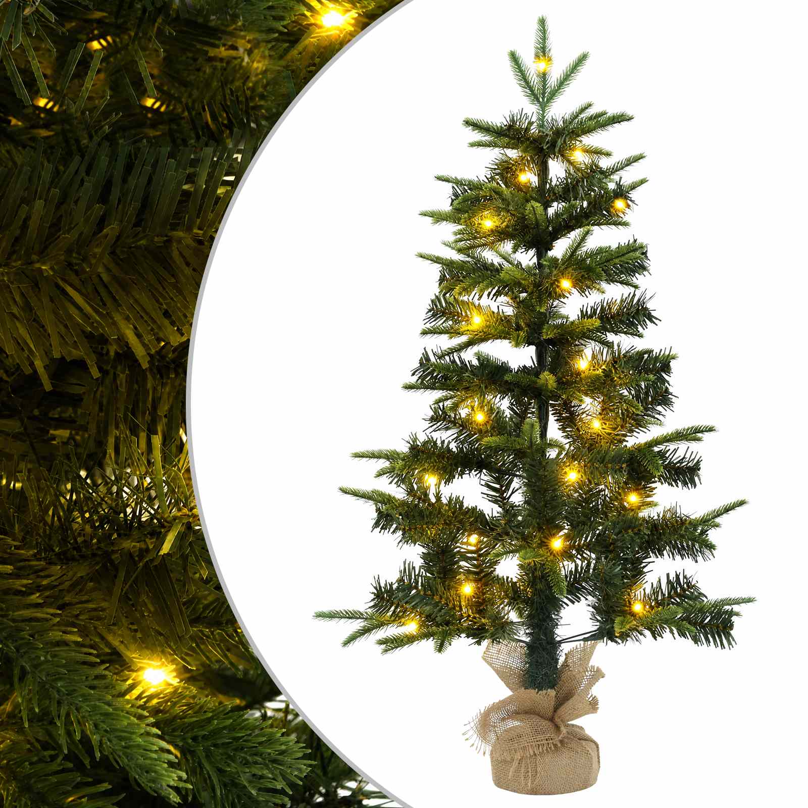 Albero di Natale Mini 45 cm 25 LED Bianco caldo PVC e PE Verde