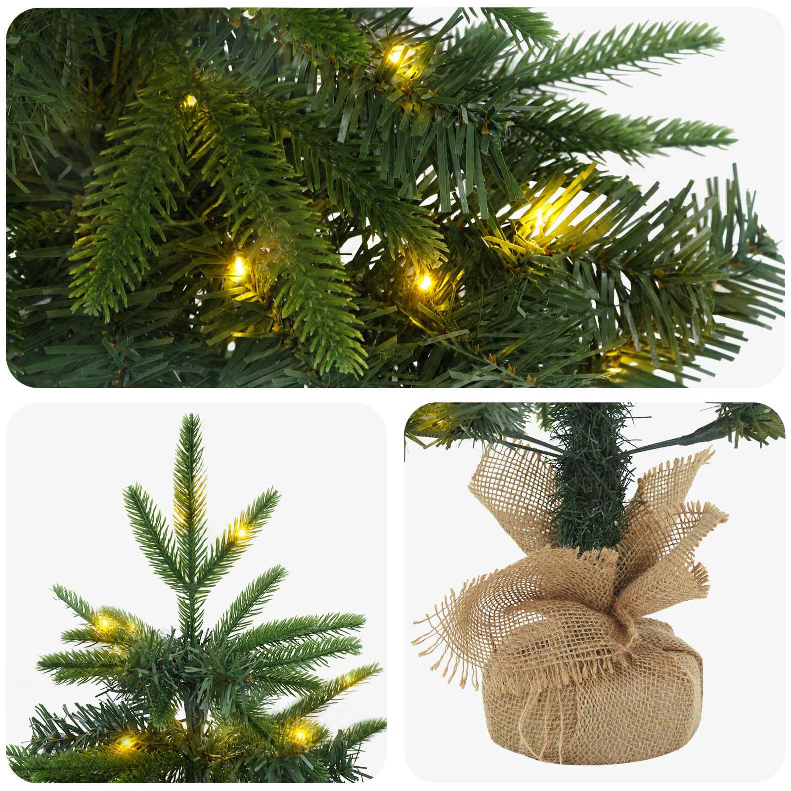 Albero di Natale Mini 45 cm 25 LED Bianco caldo PVC e PE Verde