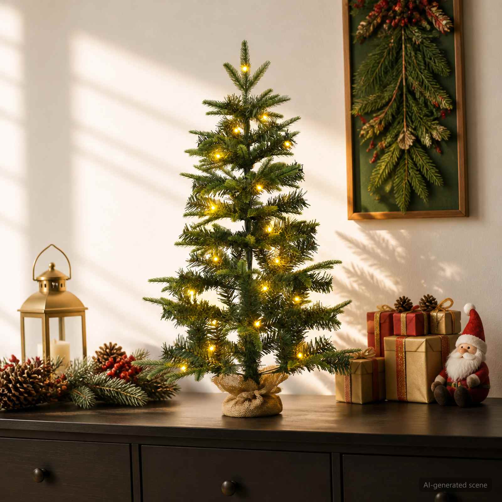 Albero di Natale Mini 60 cm 25 LED Bianco caldo PVC e PE Verde