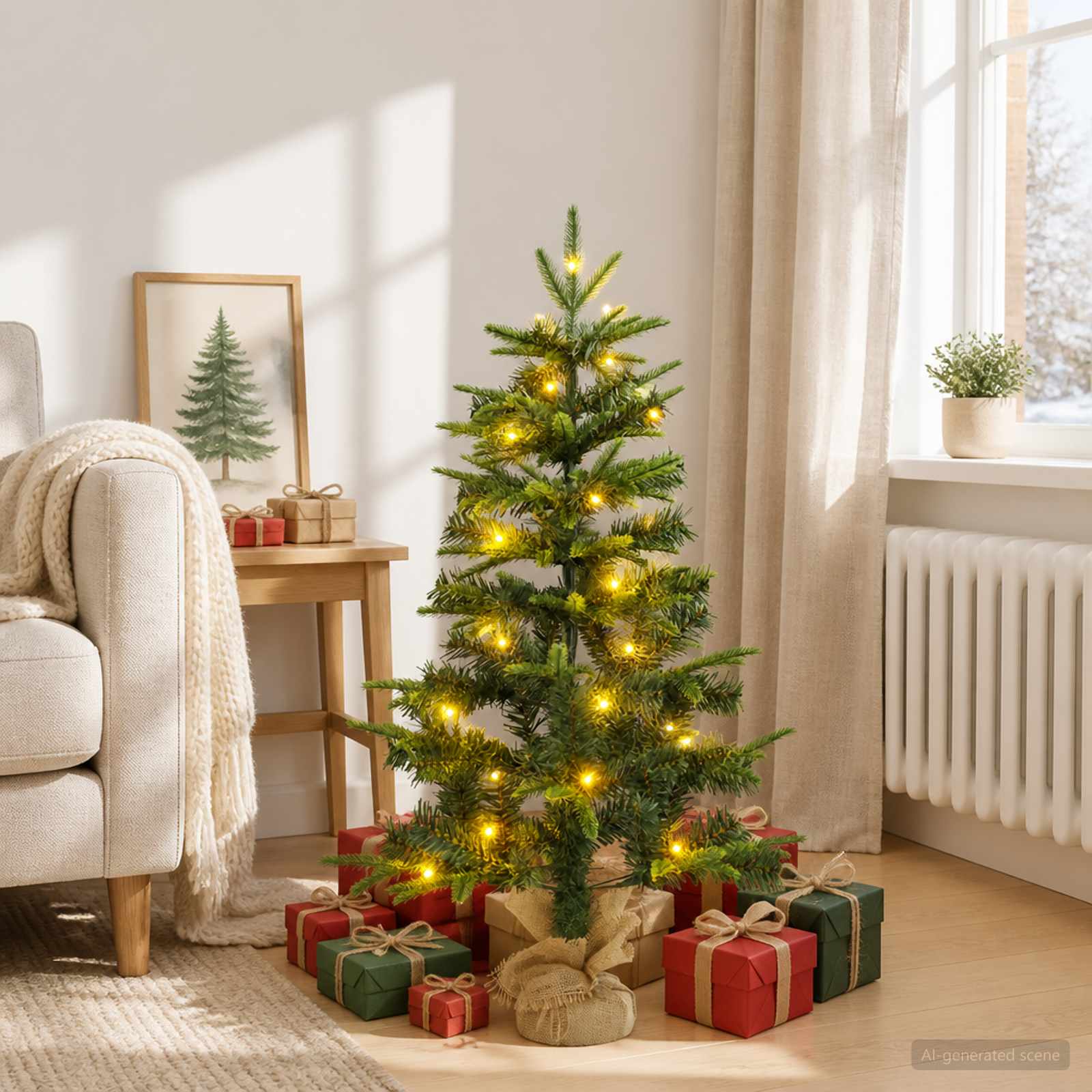 Albero di Natale Mini 90 cm 50 LED Bianco caldo PVC e PE Verde