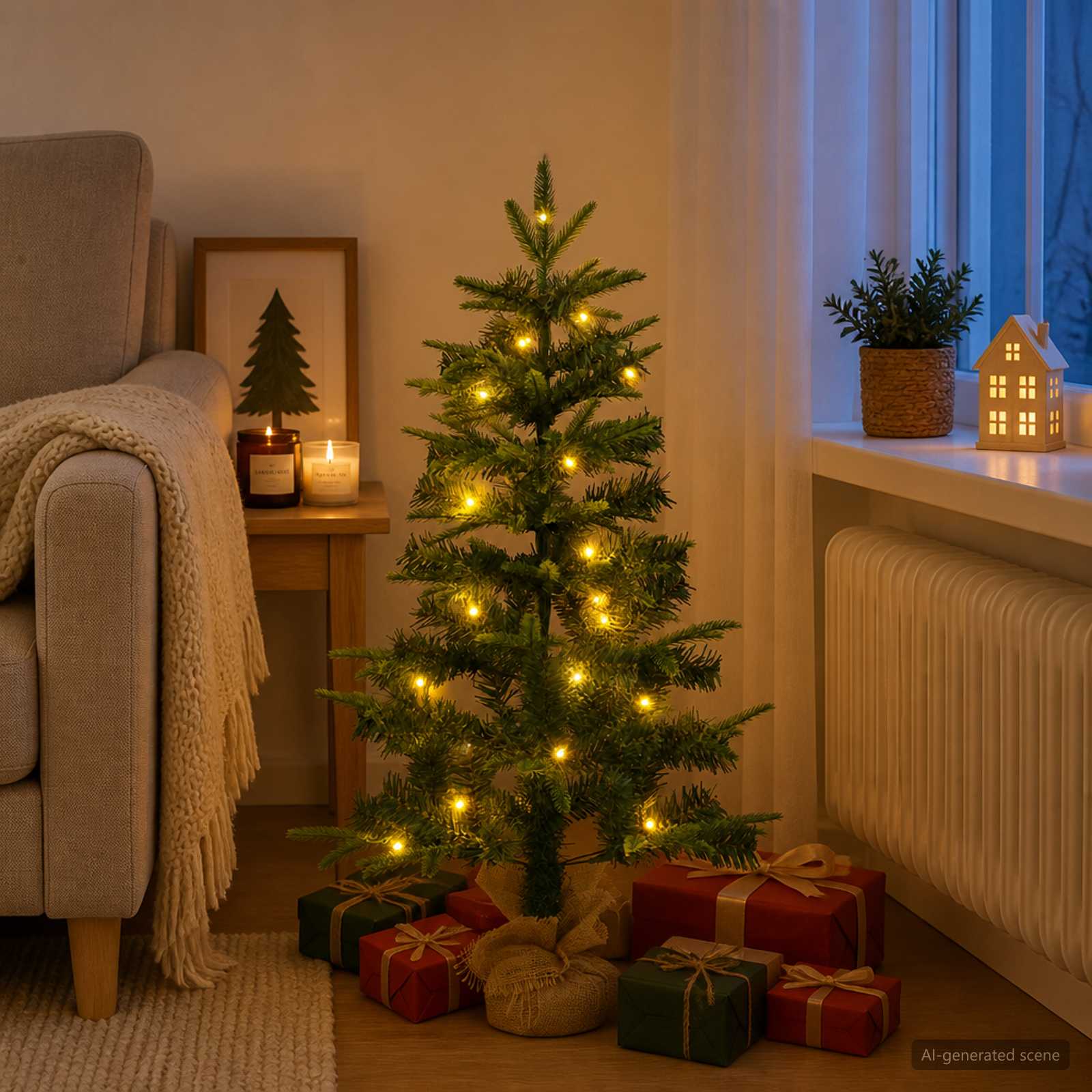 Albero di Natale Mini 90 cm 50 LED Bianco caldo PVC e PE Verde