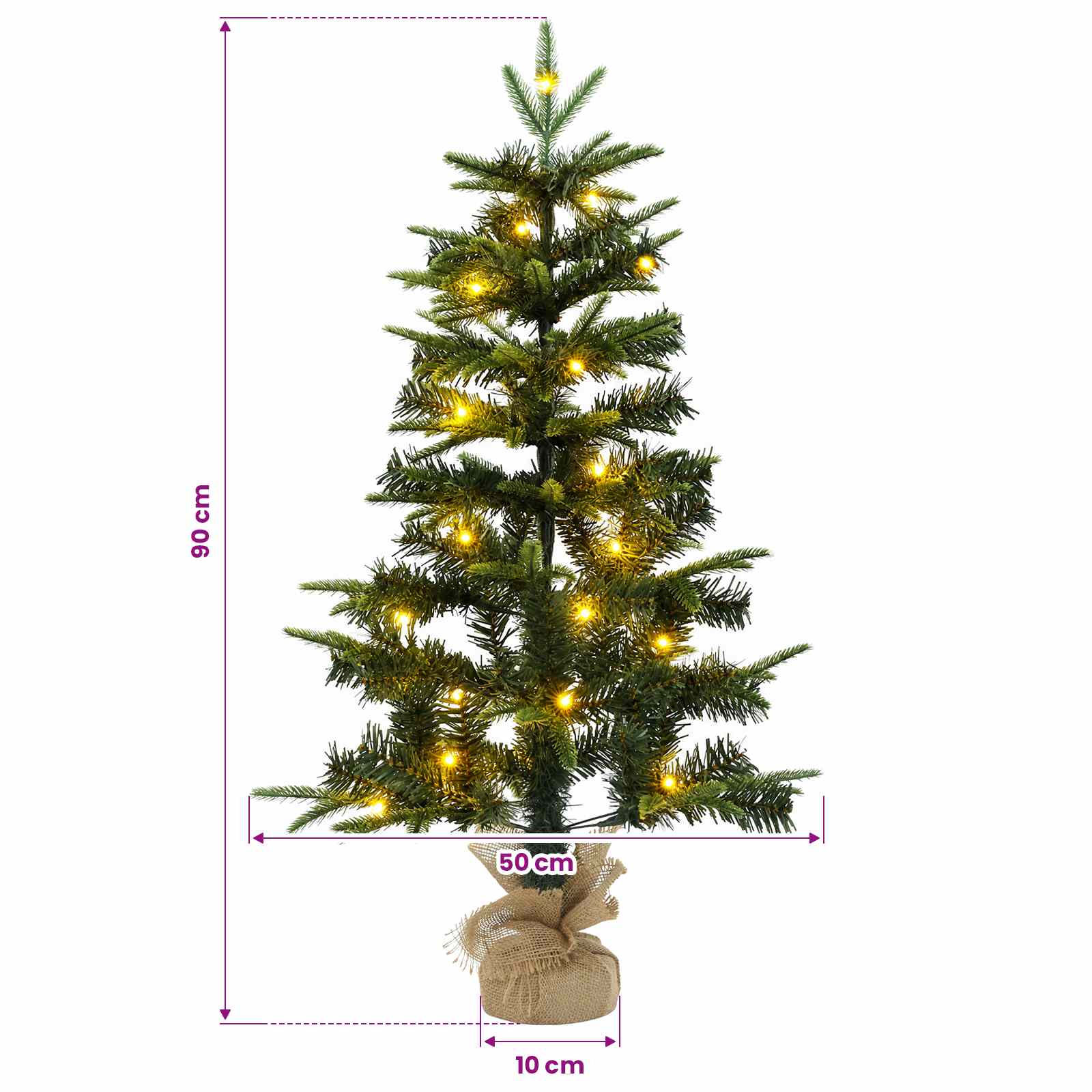 Albero di Natale Mini 90 cm 50 LED Bianco caldo PVC e PE Verde