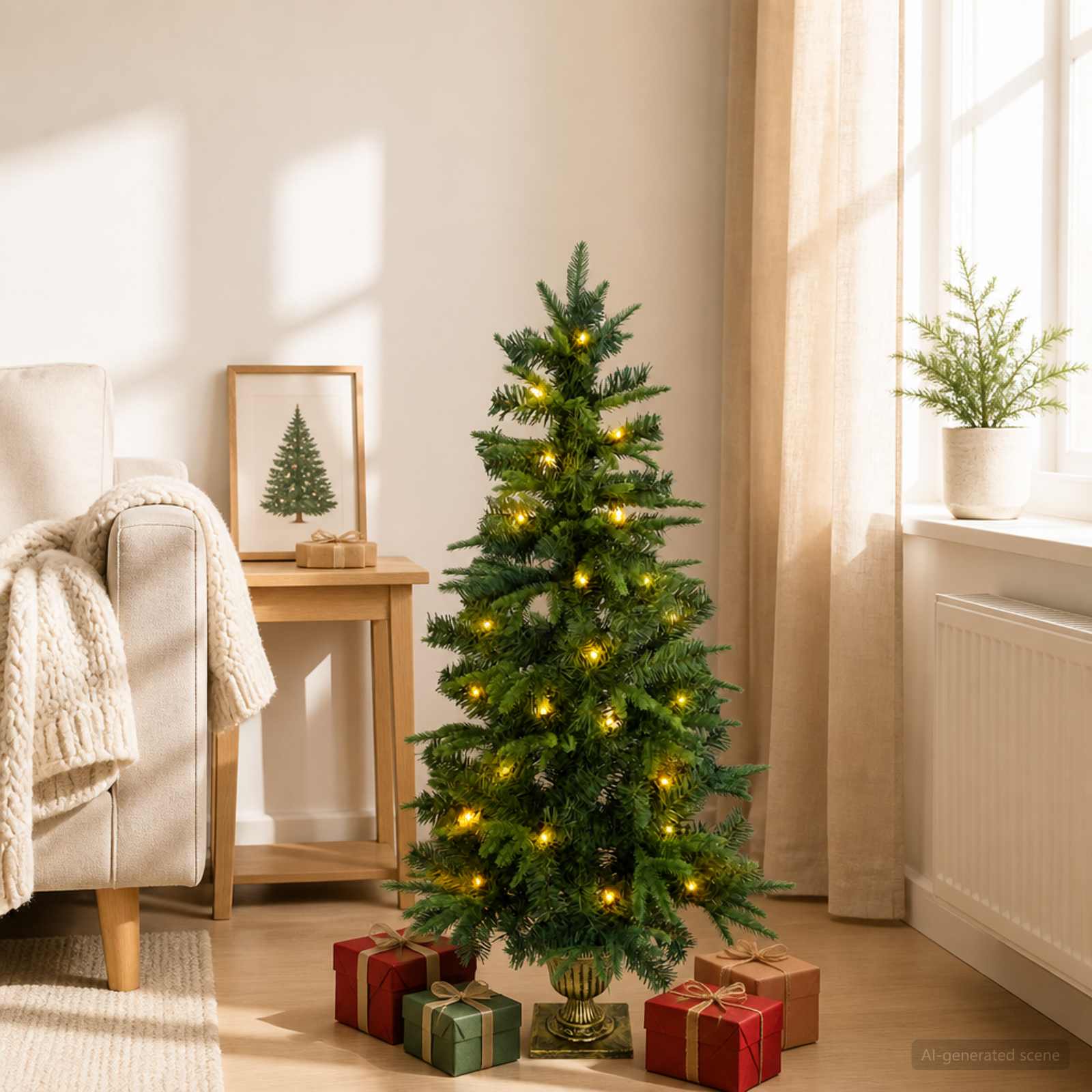 Albero di Natale Mini 120 cm 100 LED Bianco caldo PVC e PE