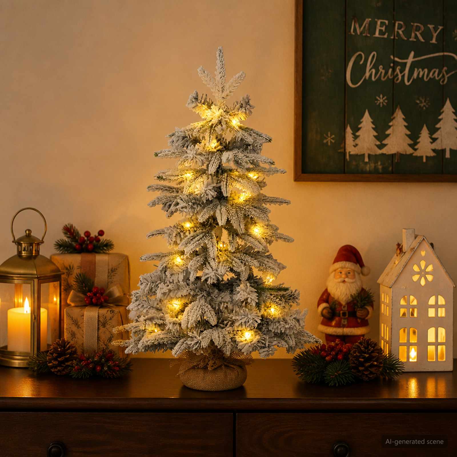 Albero di Natale Mini 45 cm 25 LED Bianco caldo PVC e PE
